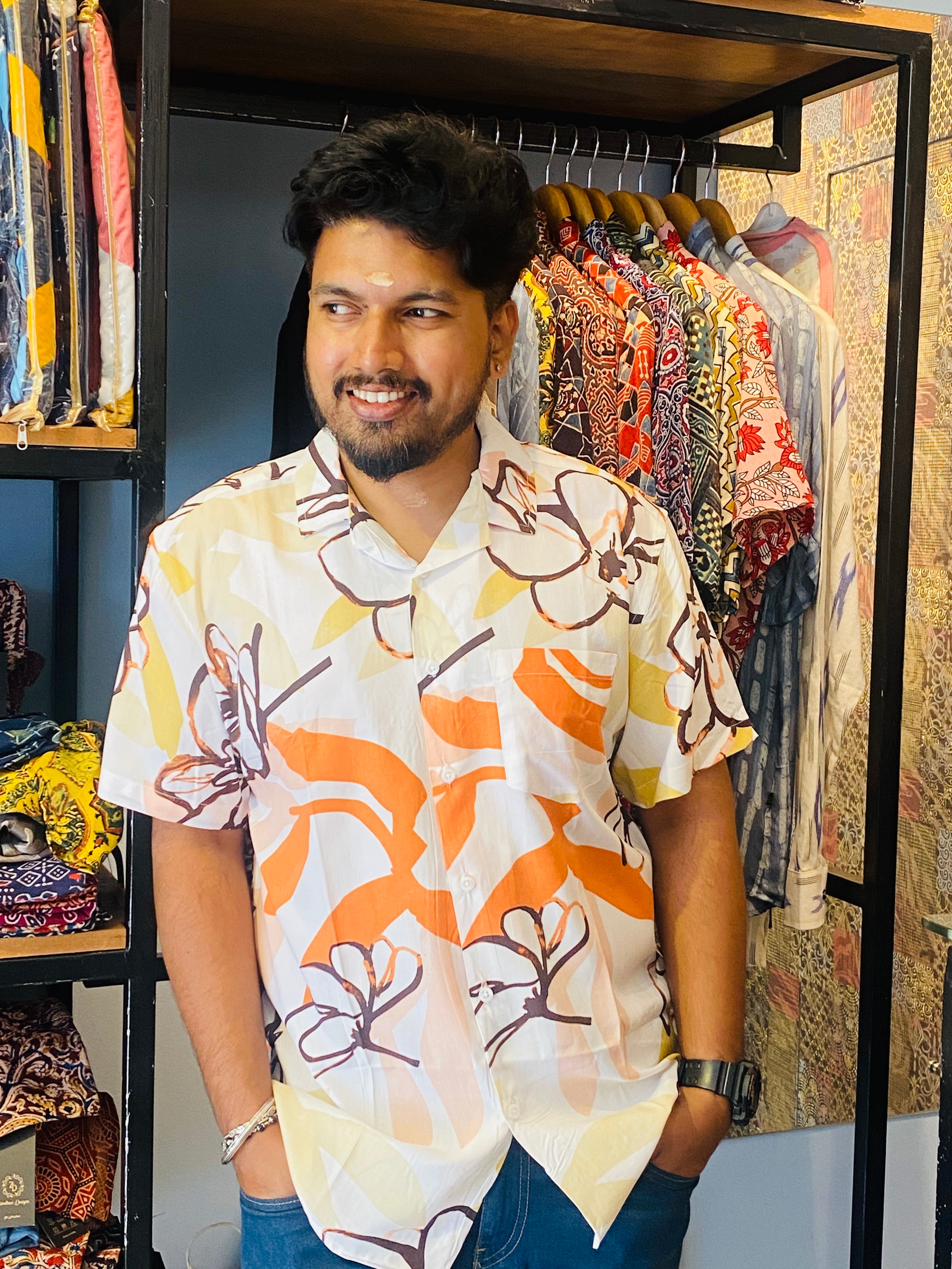 BeZyD BOTANICA - White Premium Rayon Floral Shirt