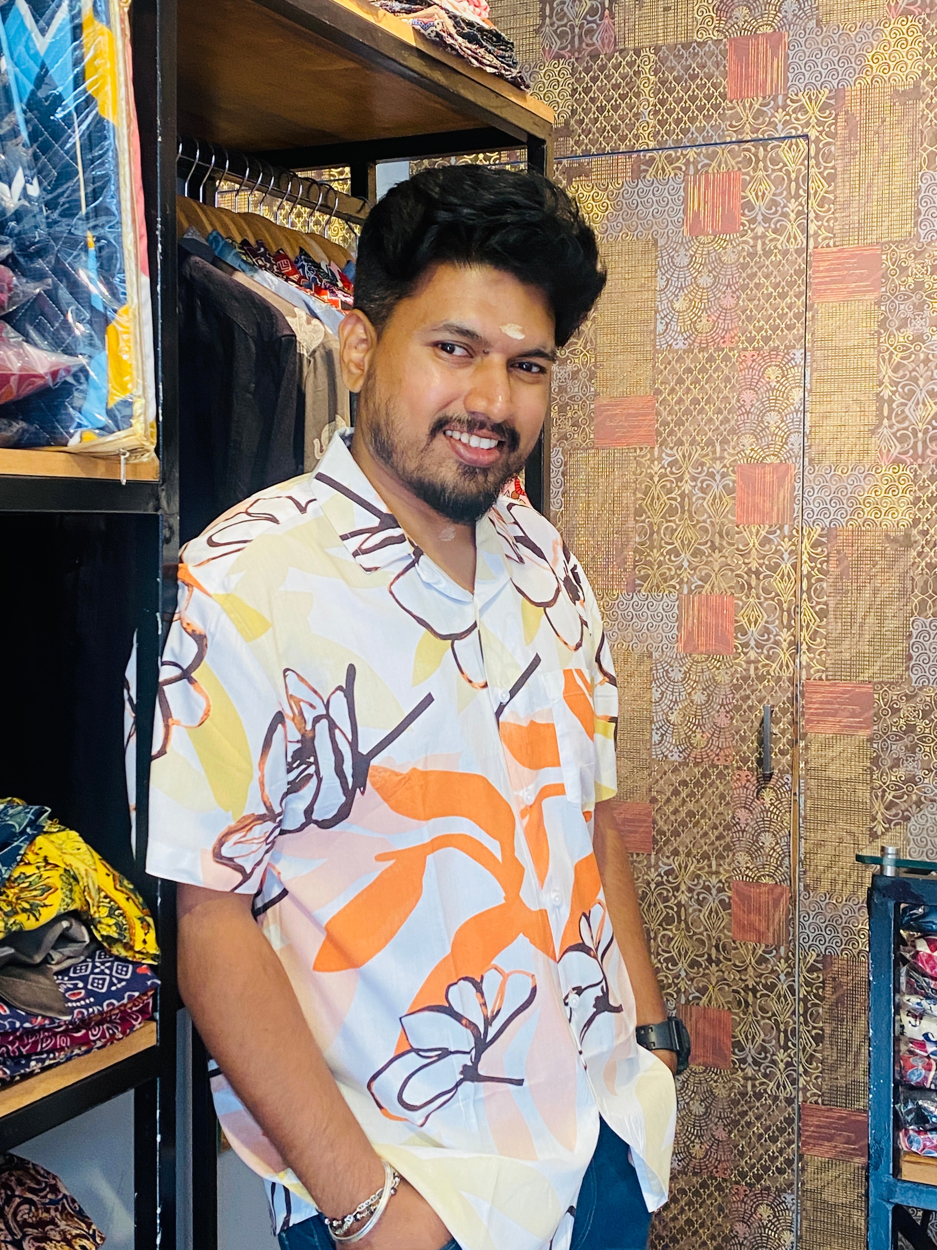 BeZyD BOTANICA - White Premium Rayon Floral Shirt