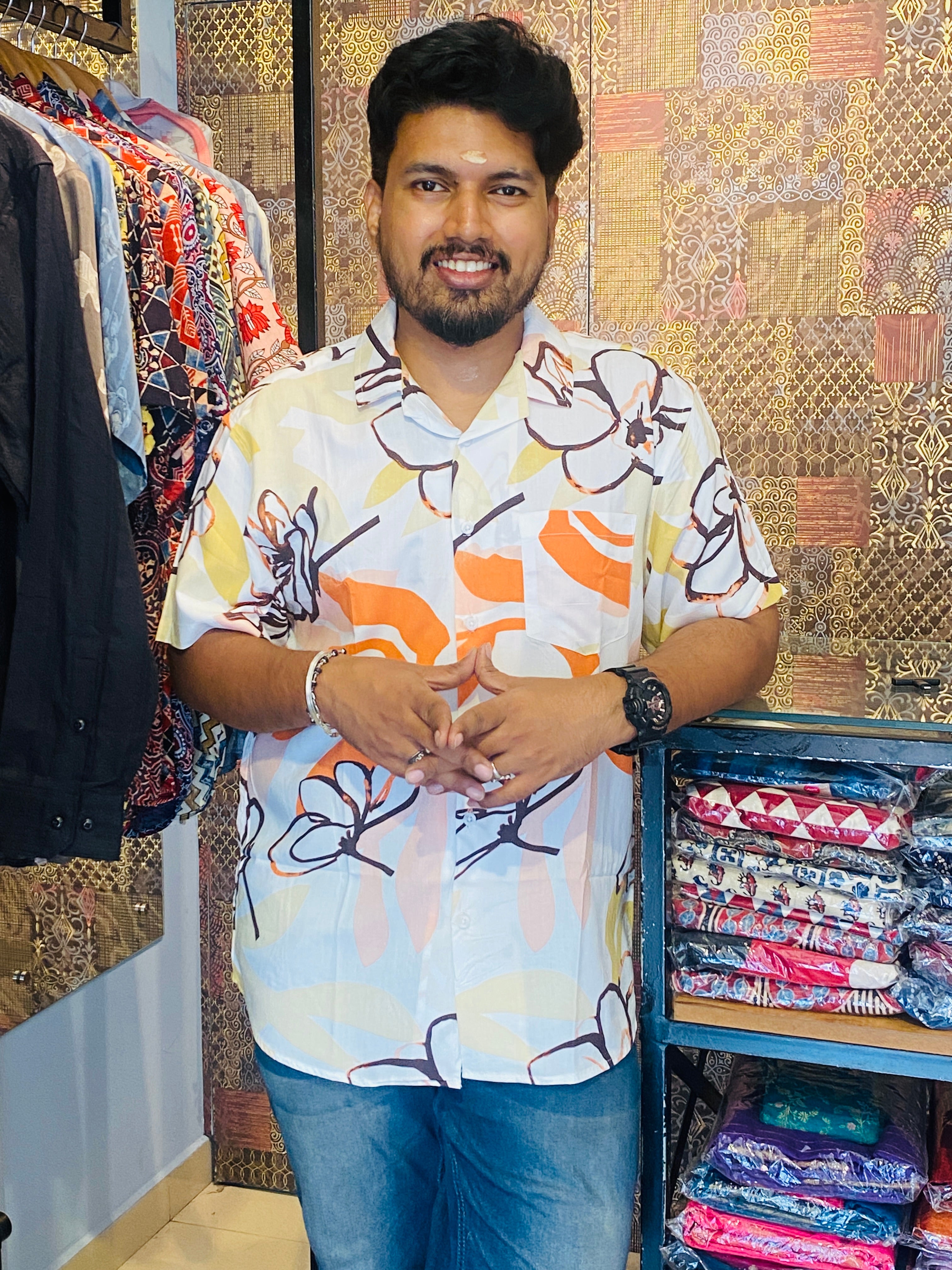 BeZyD BOTANICA - White Premium Rayon Floral Shirt