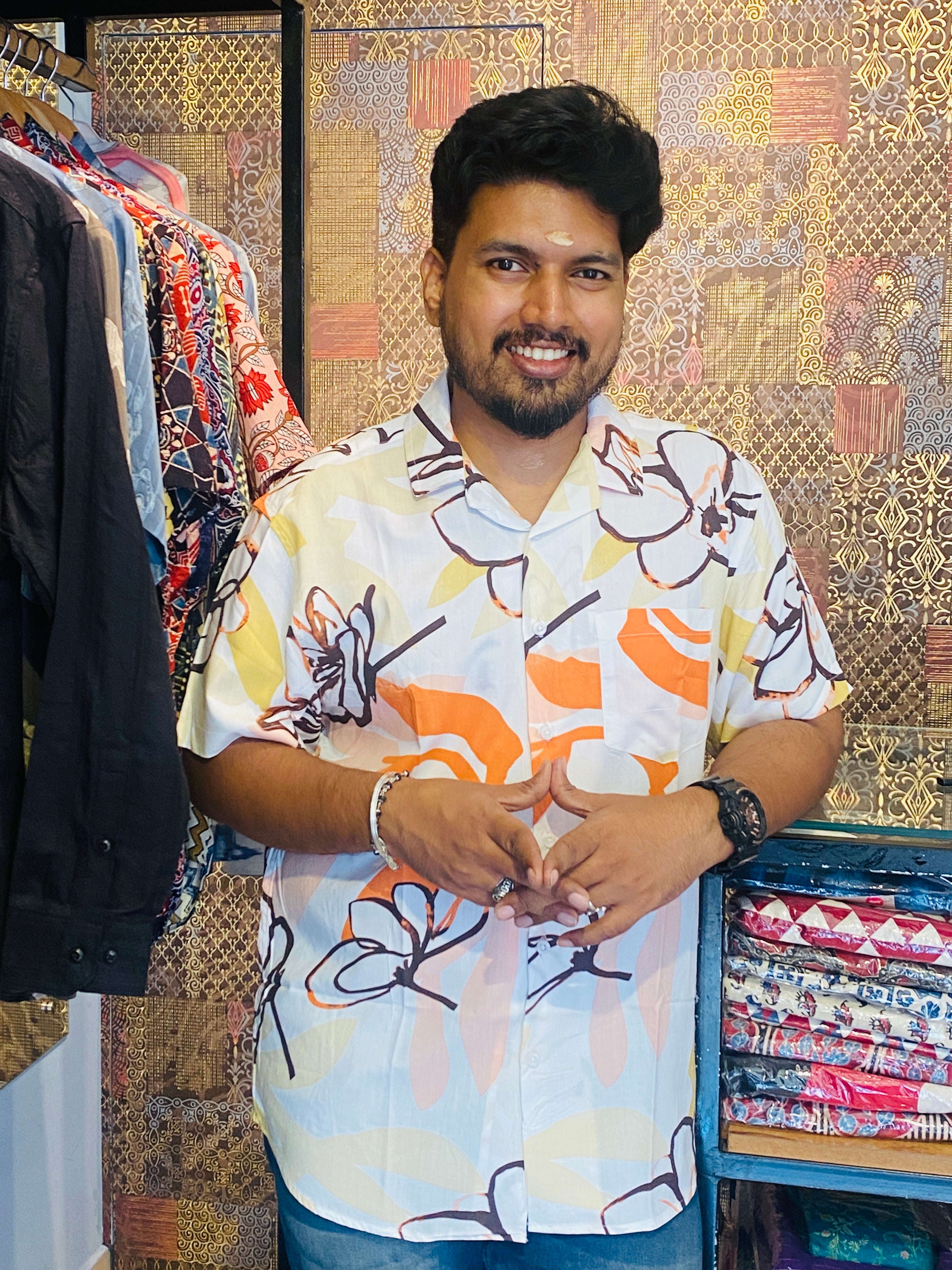 BeZyD BOTANICA - White Premium Rayon Floral Shirt