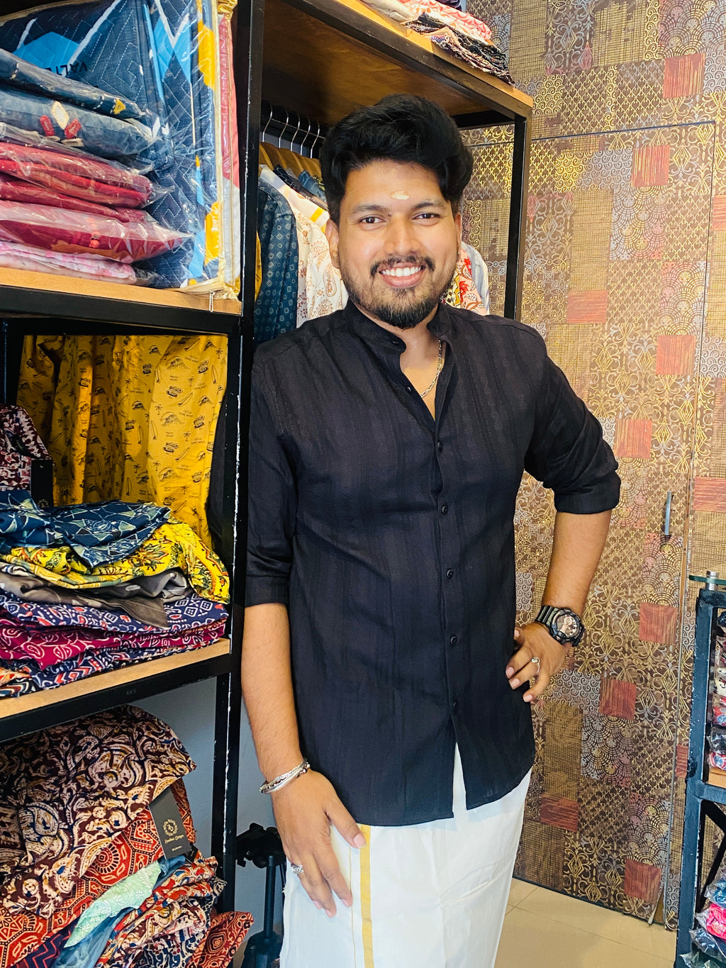 BeZyD NOIR - Black Premium Self Printed Full Sleeve Shirt