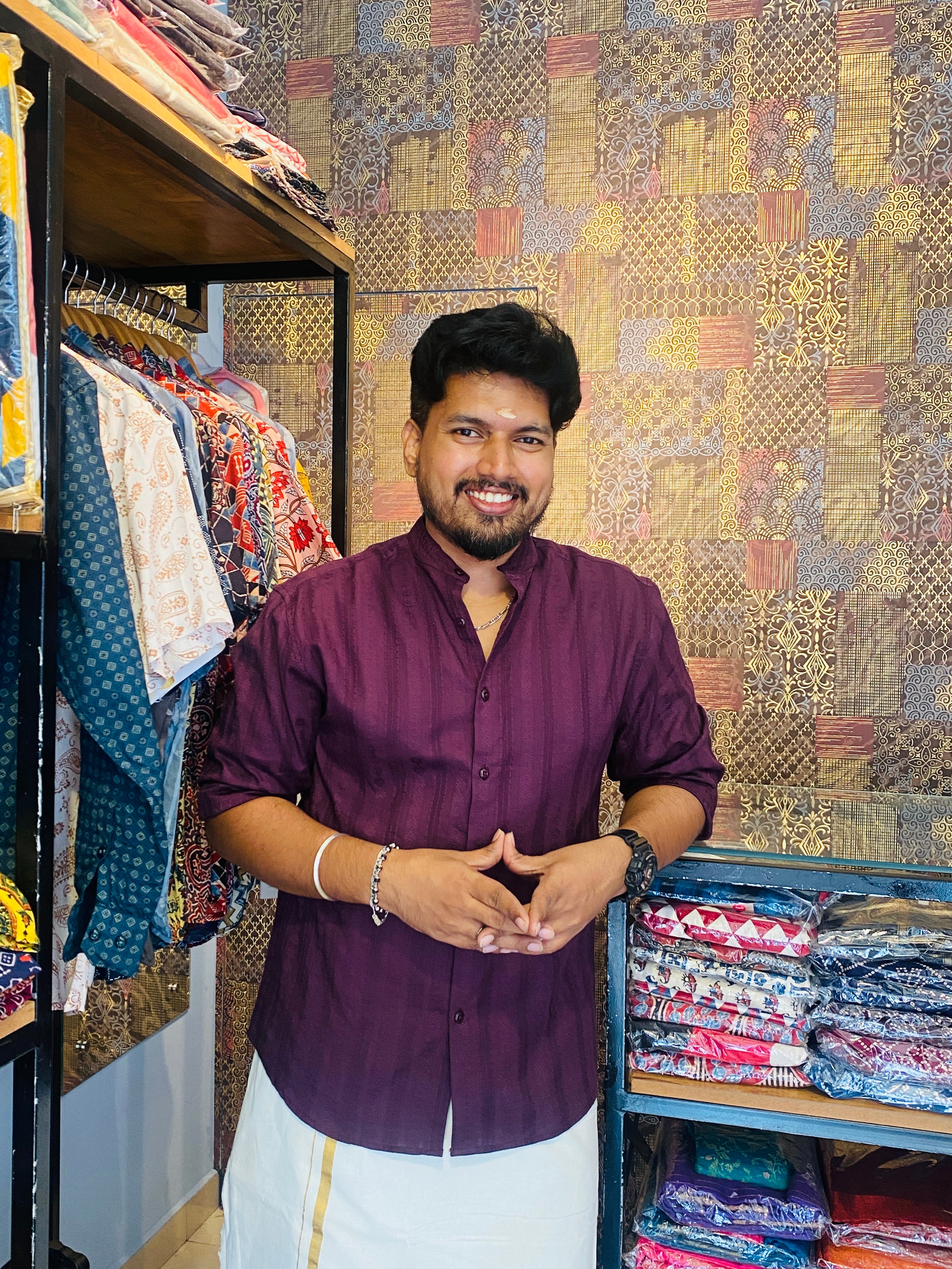 BeZyD MERLOT - Wine Red Self Printed Full Sleeve Shirt