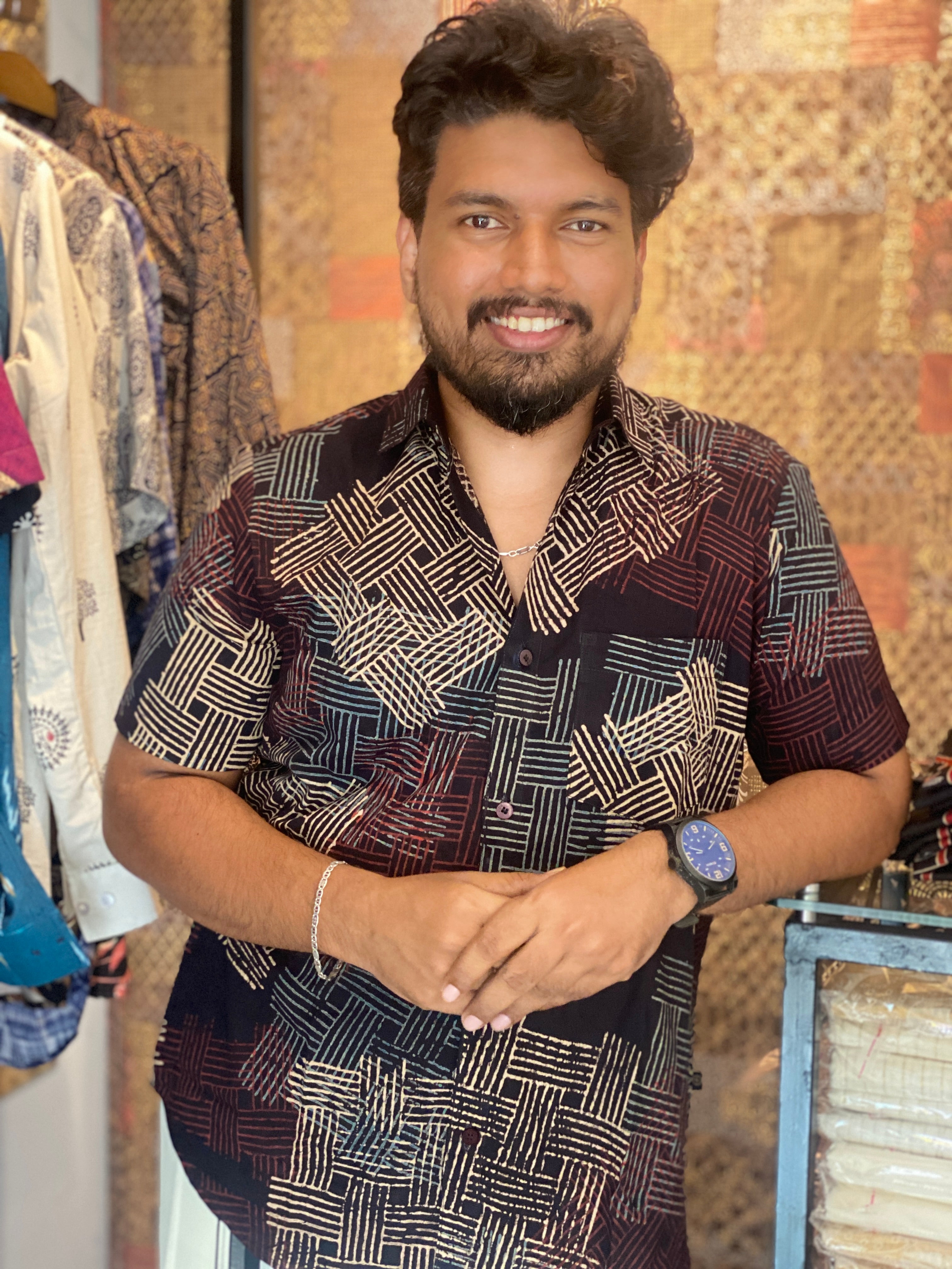 Sooksharekha - Black Pure Cotton Hand Block Print Shirt