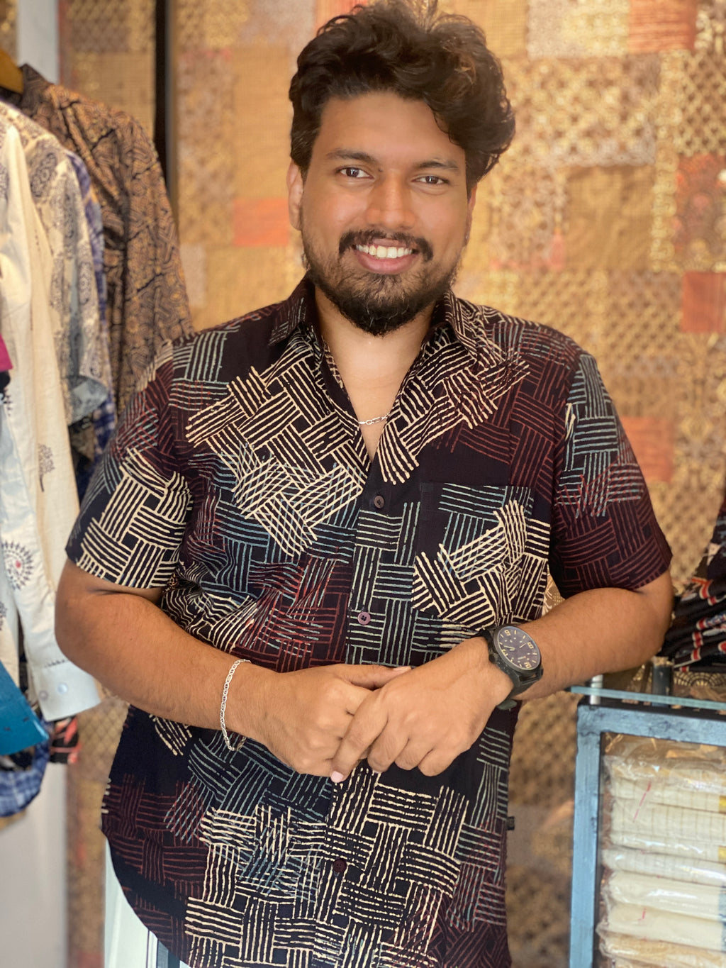 Sooksharekha - Black Pure Cotton Hand Block Print Shirt