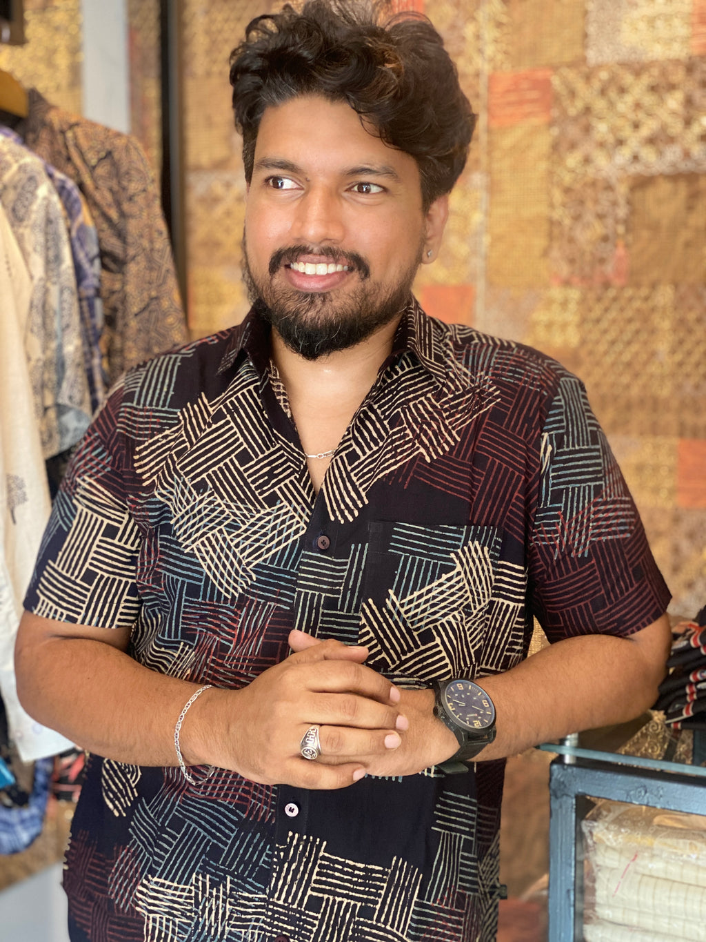 Sooksharekha - Black Pure Cotton Hand Block Print Shirt