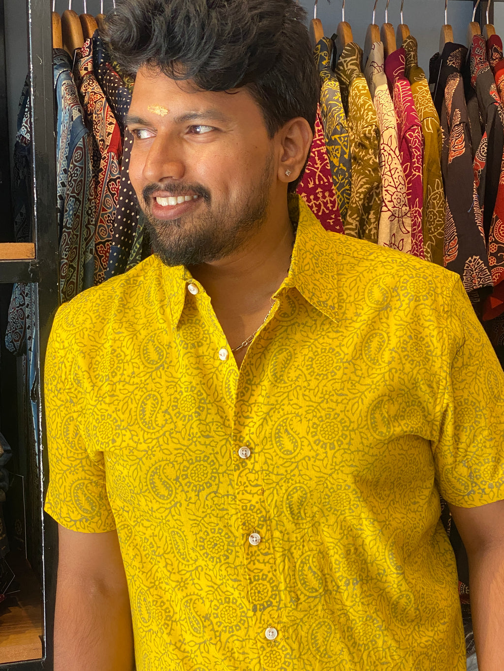 Pallavanam - Bright Yellow Pure Cotton Handblock Print Shirt