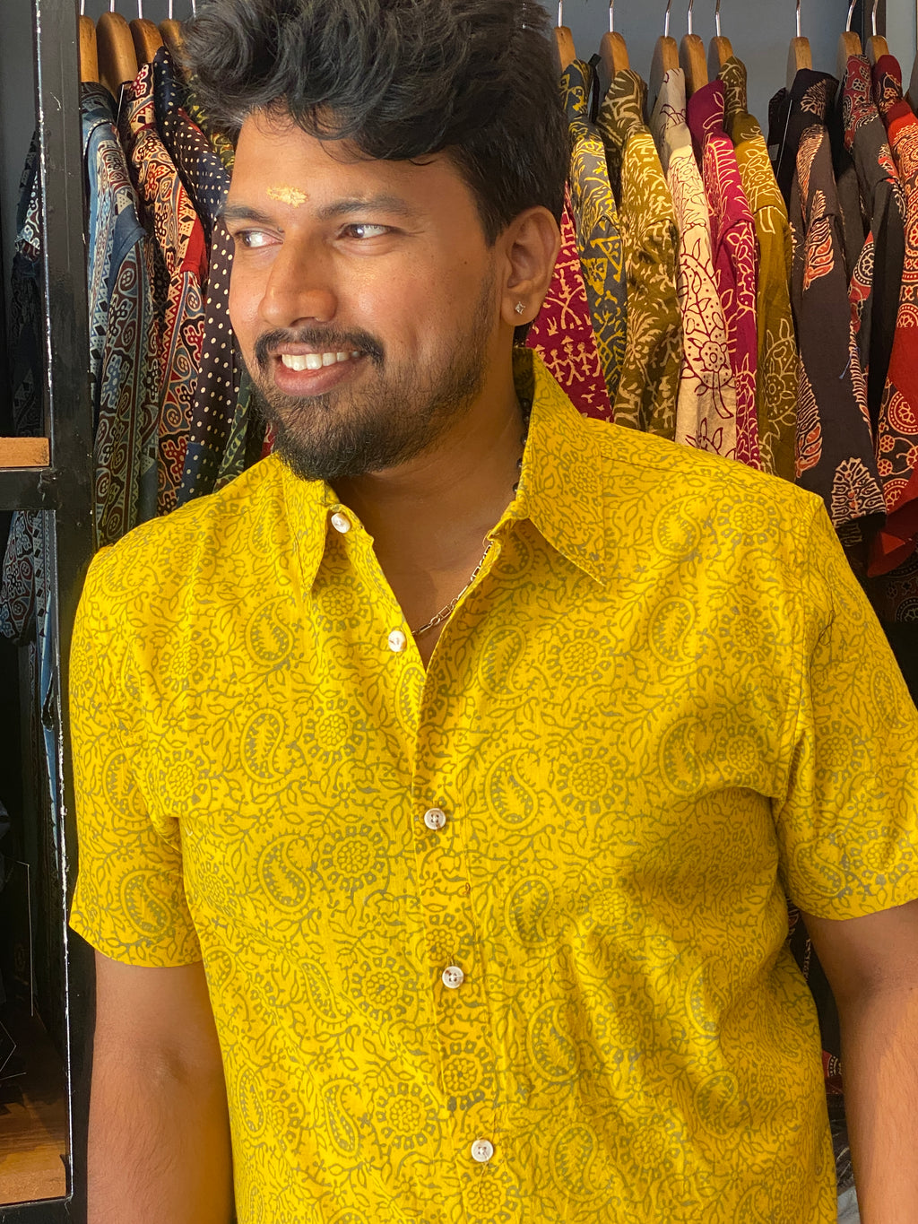 Pallavanam - Bright Yellow Pure Cotton Handblock Print Shirt