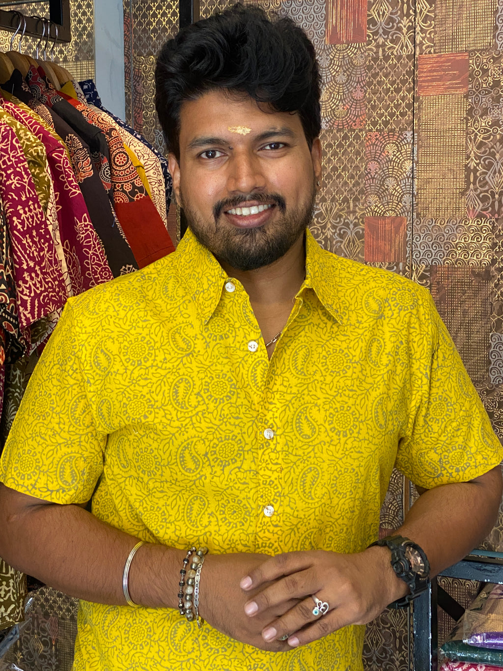 Pallavanam - Bright Yellow Pure Cotton Handblock Print Shirt