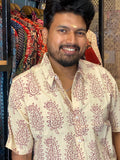 Amravanam - Off White Pure Cotton Handblock Printed Shirt