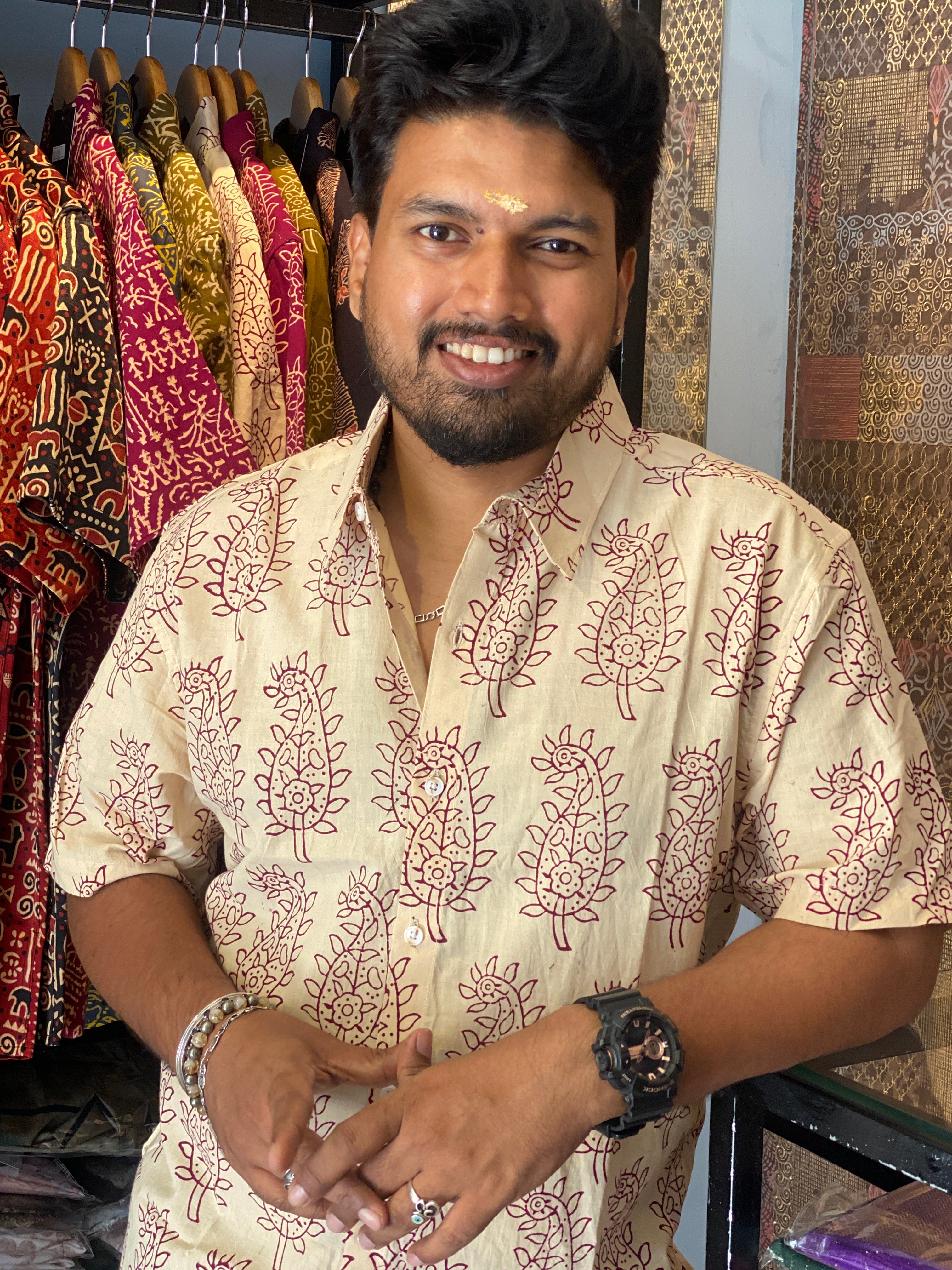 Amravanam - Off White Pure Cotton Handblock Printed Shirt