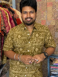 Gramachitra- Olive Green Pure Cotton Handblock Print Shirt