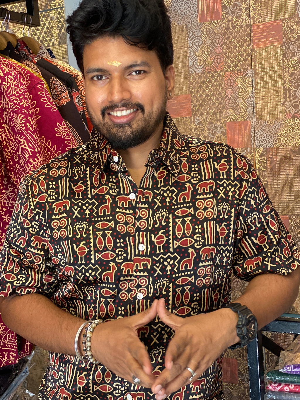 Jeevachithram - Black Mashru Silk Shirt