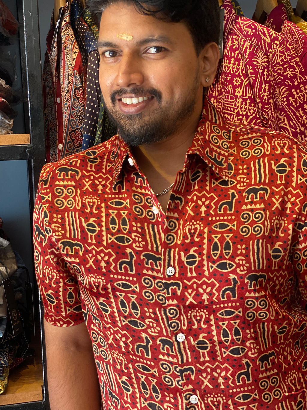Jeevachithram - Red Mashru Silk Shirt