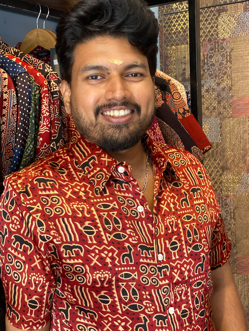 Jeevachithram - Red Mashru Silk Shirt