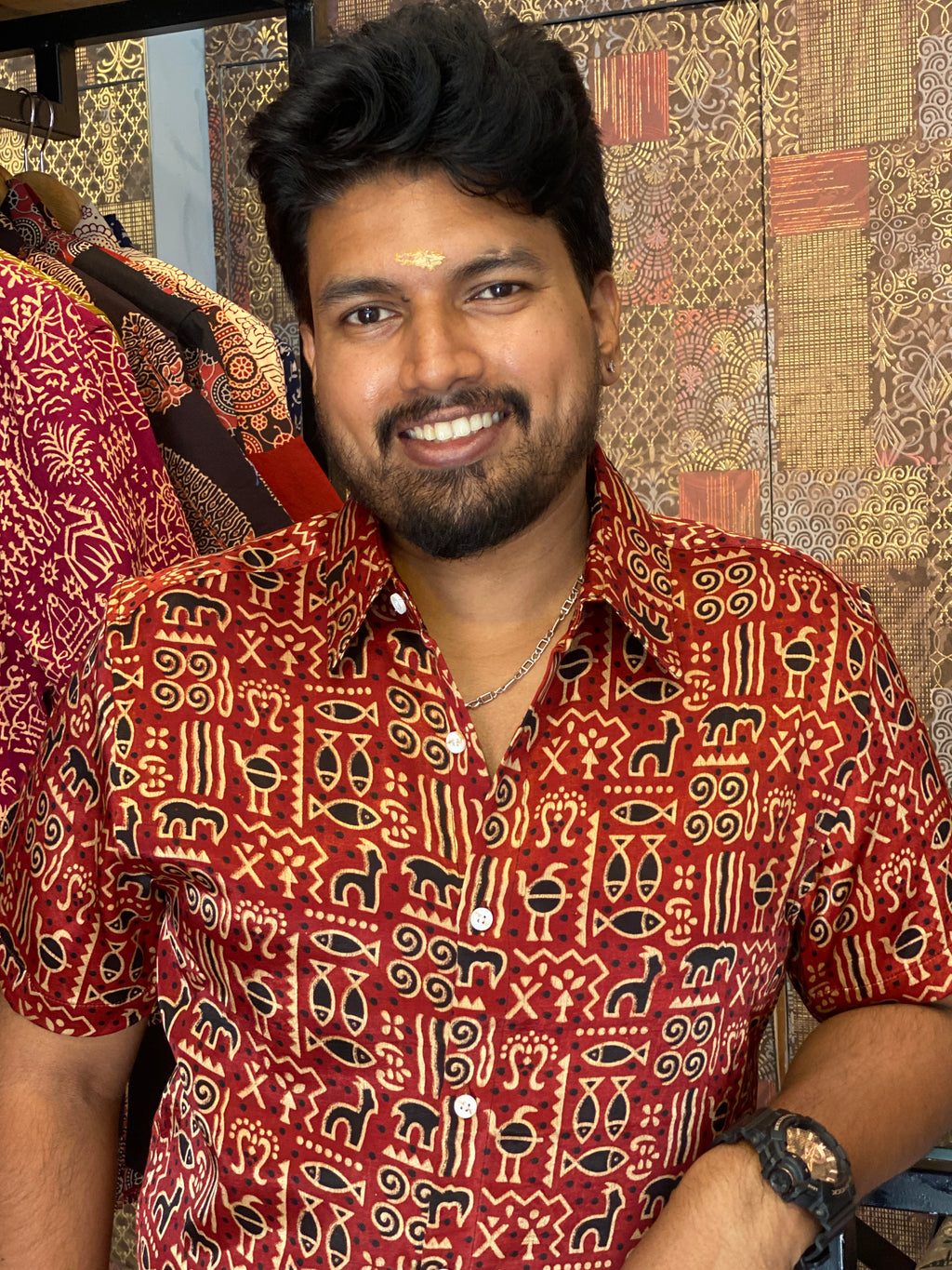 Jeevachithram - Red Mashru Silk Shirt