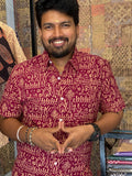 Gramachitra - Maroon Pure Cotton Handblock Print Shirt
