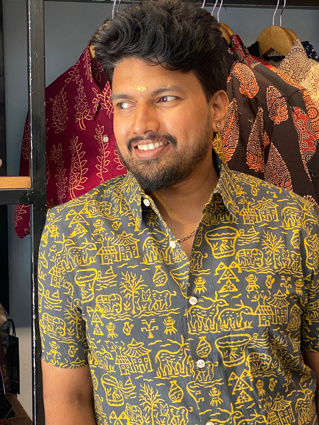 Jeevagramam - Slate  Handblock Print Cotton  Shirt
