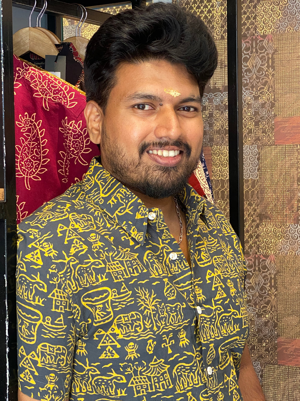 Jeevagramam - Slate  Handblock Print Cotton  Shirt