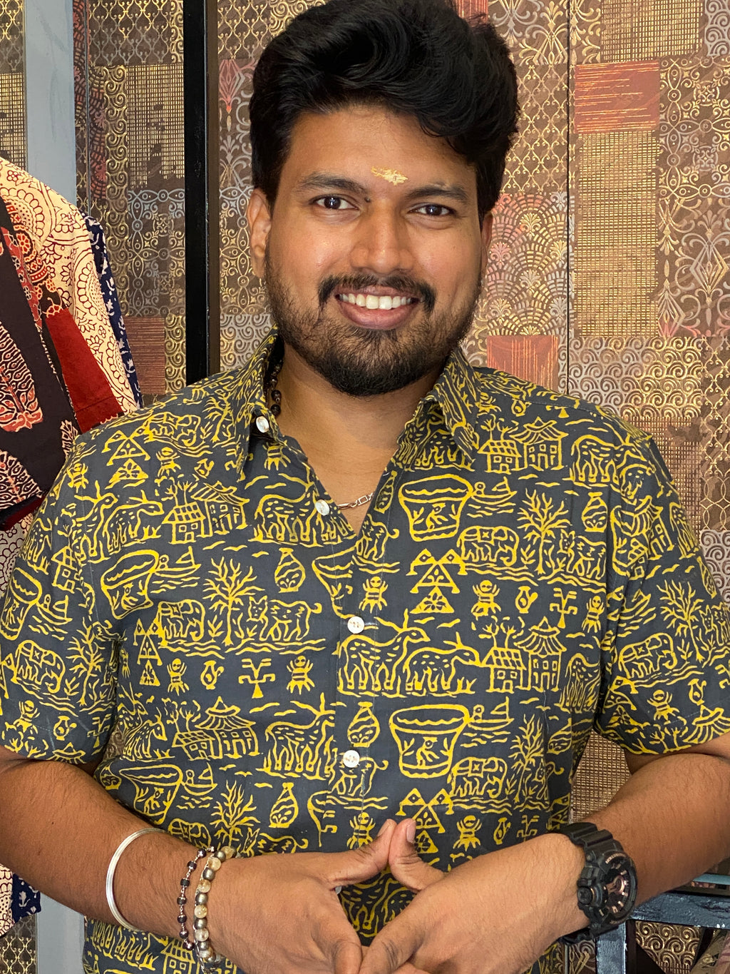 Jeevagramam - Slate  Handblock Print Cotton  Shirt