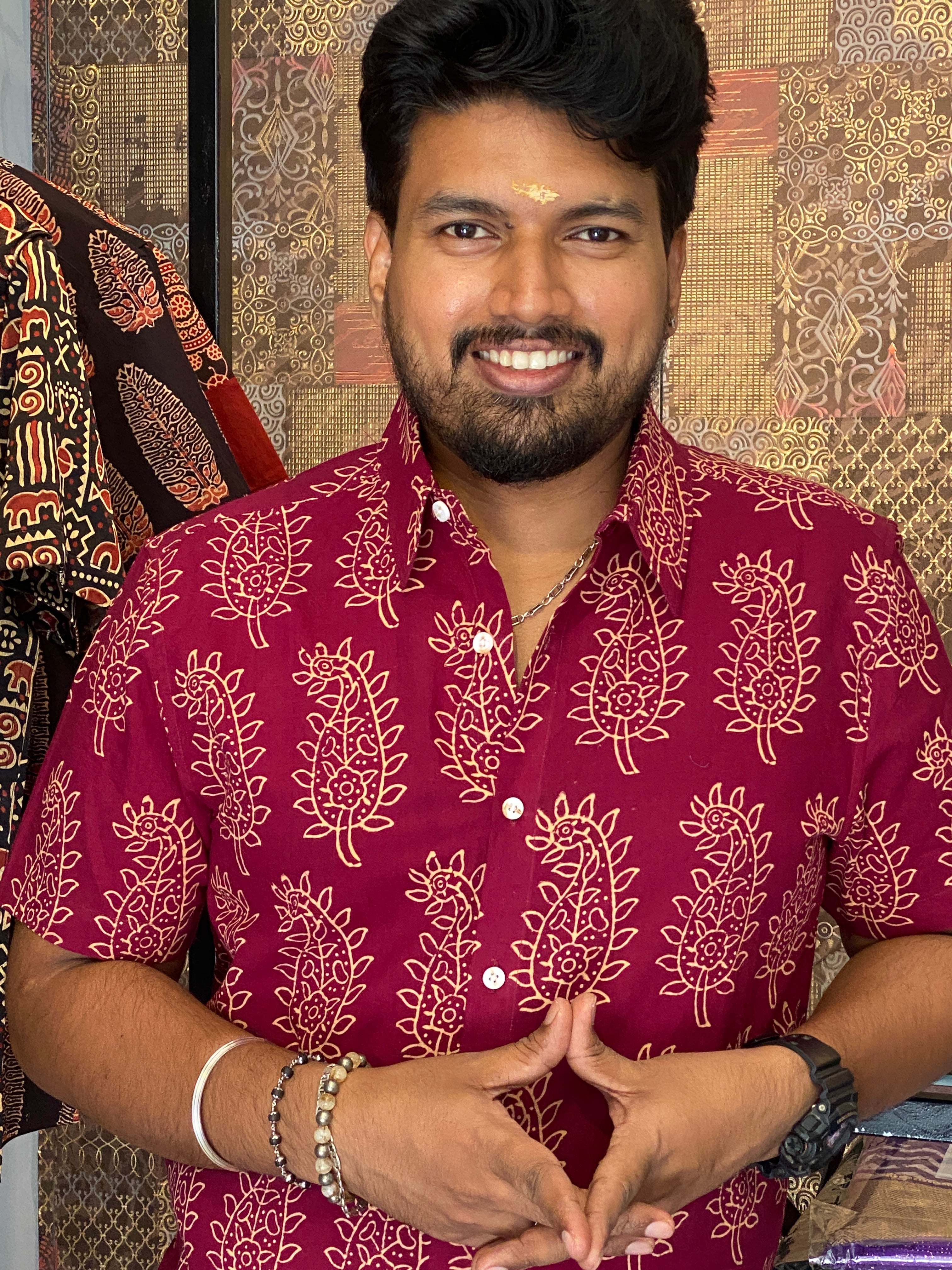 Amravanam - Maroon Pure Cotton Handblock Printed Shirt
