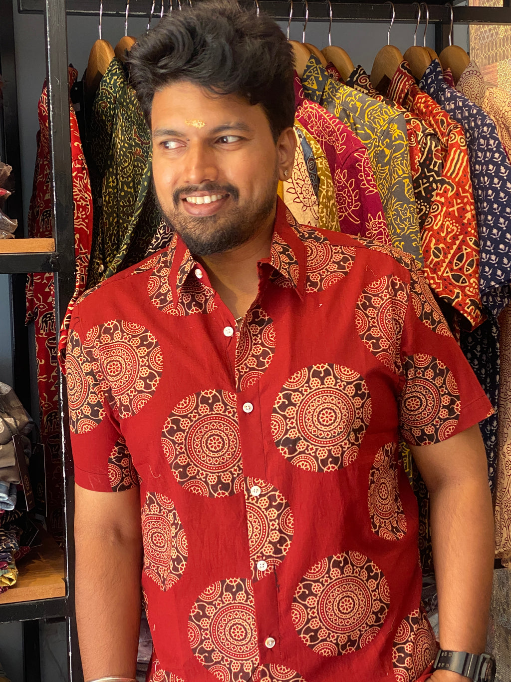 Pushpachakra - Red Pure Cotton Handblock Print Shirt