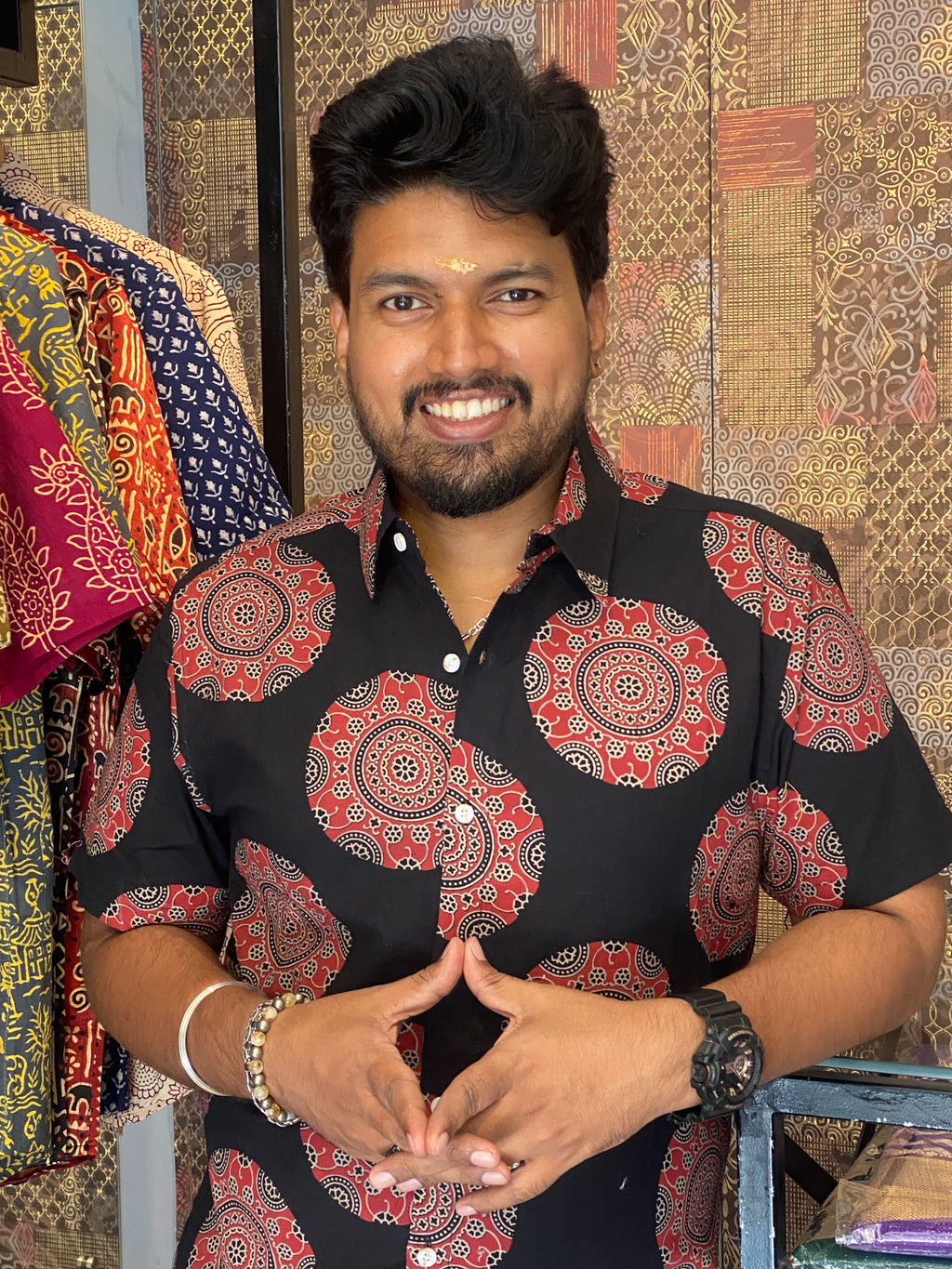 Pushpachakra - Black Pure Cotton Handblock Print Shirt
