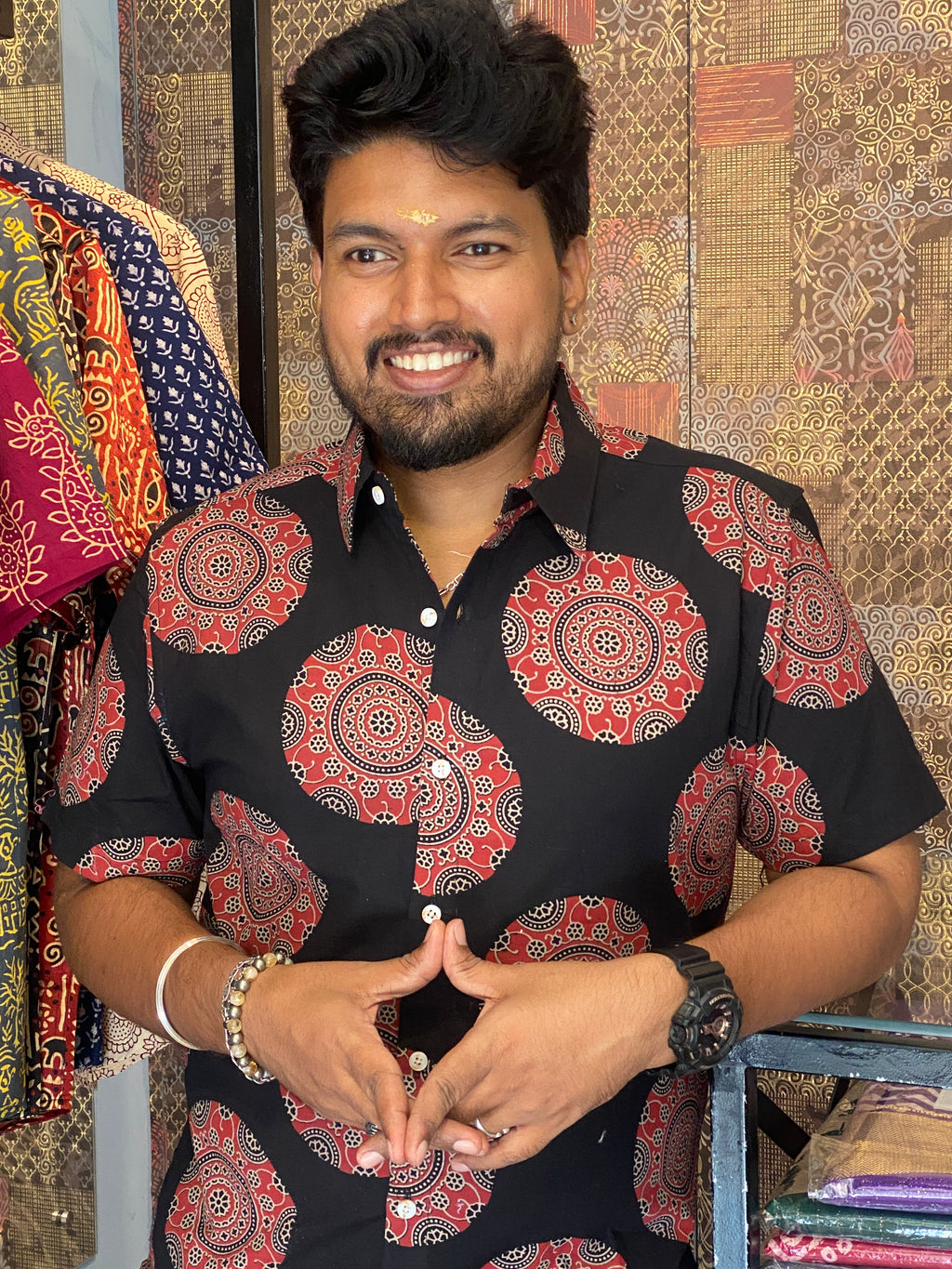 Pushpachakra - Black Pure Cotton Handblock Print Shirt