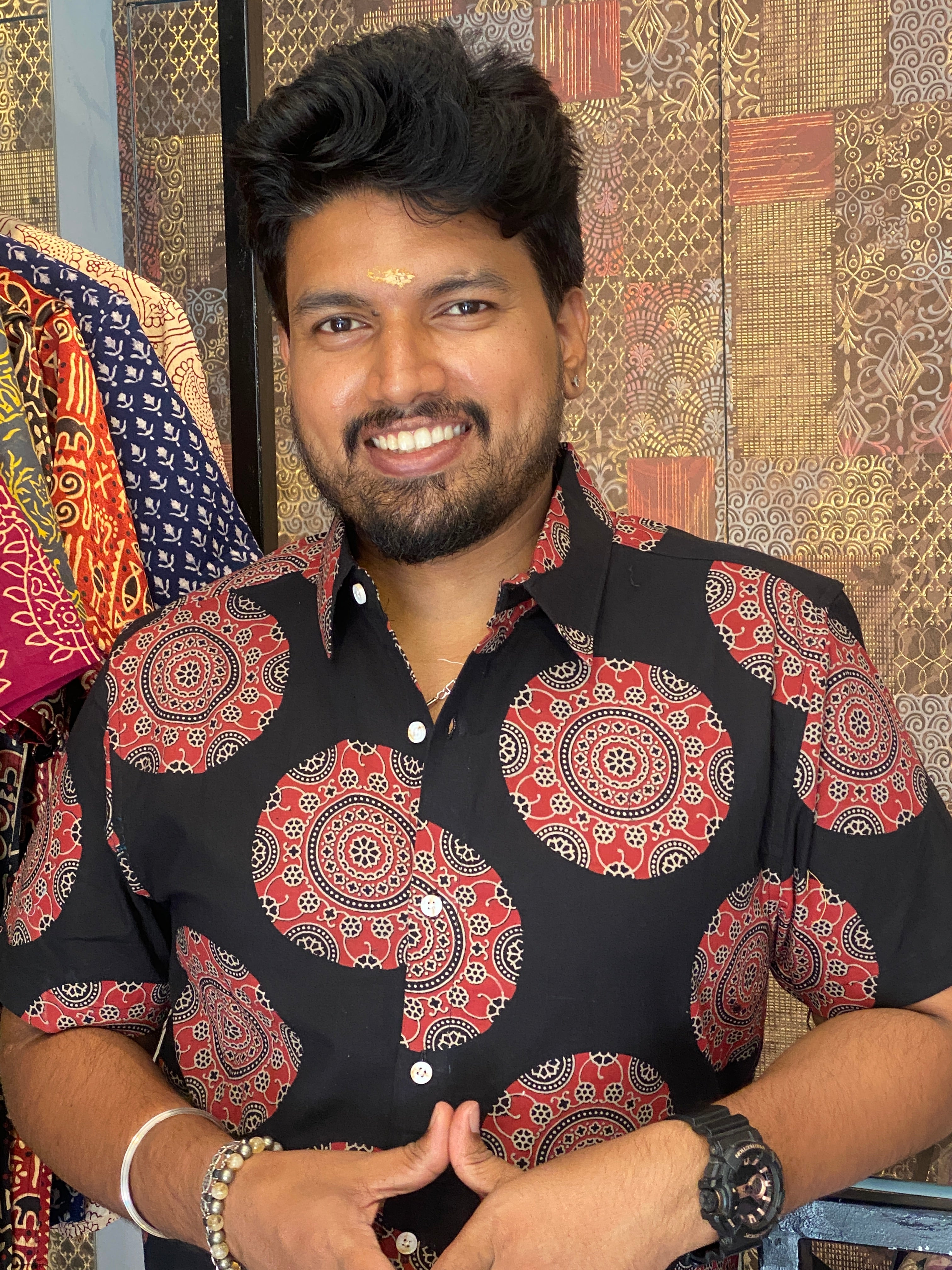 Pushpachakra - Black Pure Cotton Handblock Print Shirt