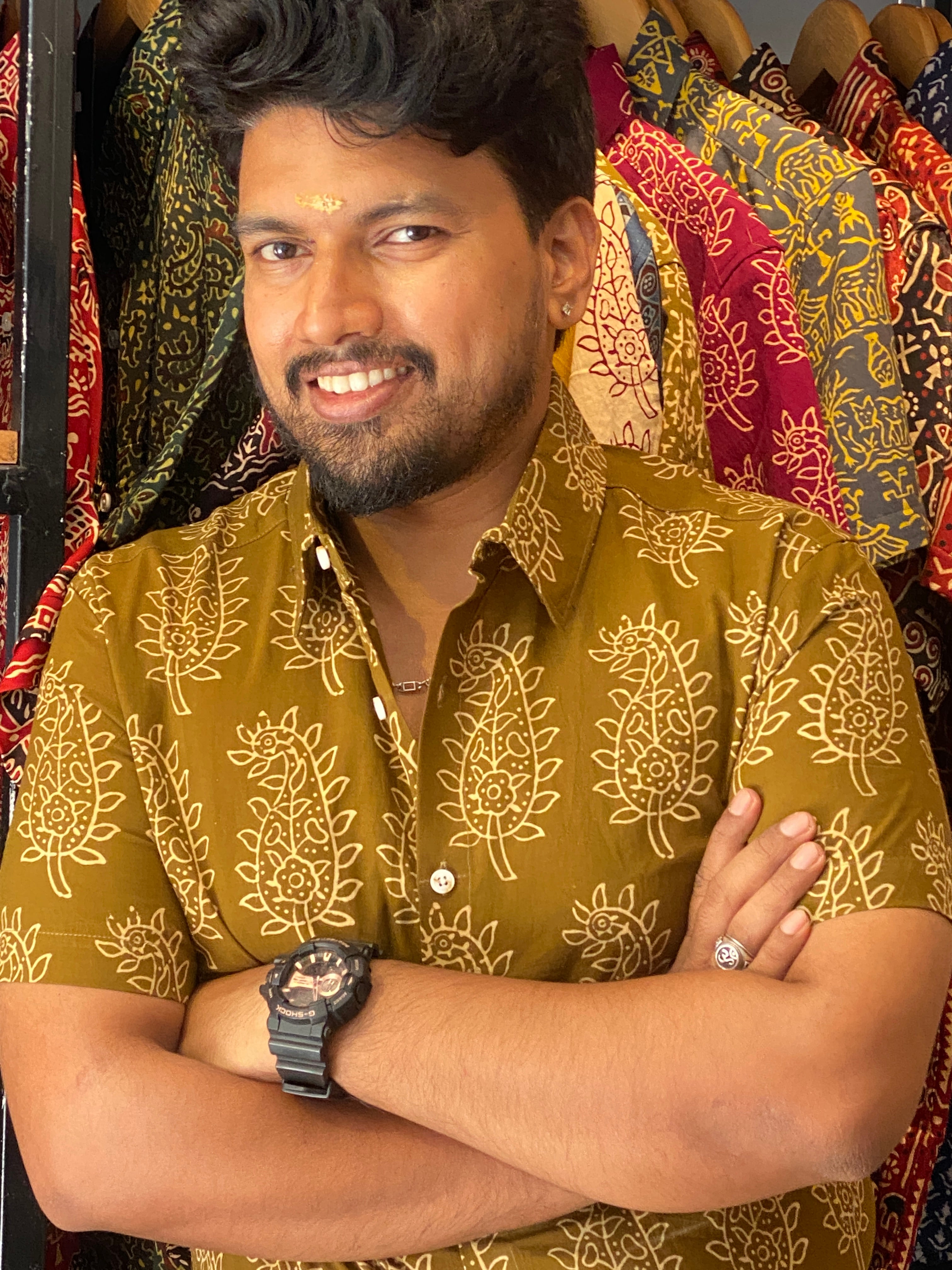 Amravanam - Olive Green Pure Cotton Handblock Printed Shirt