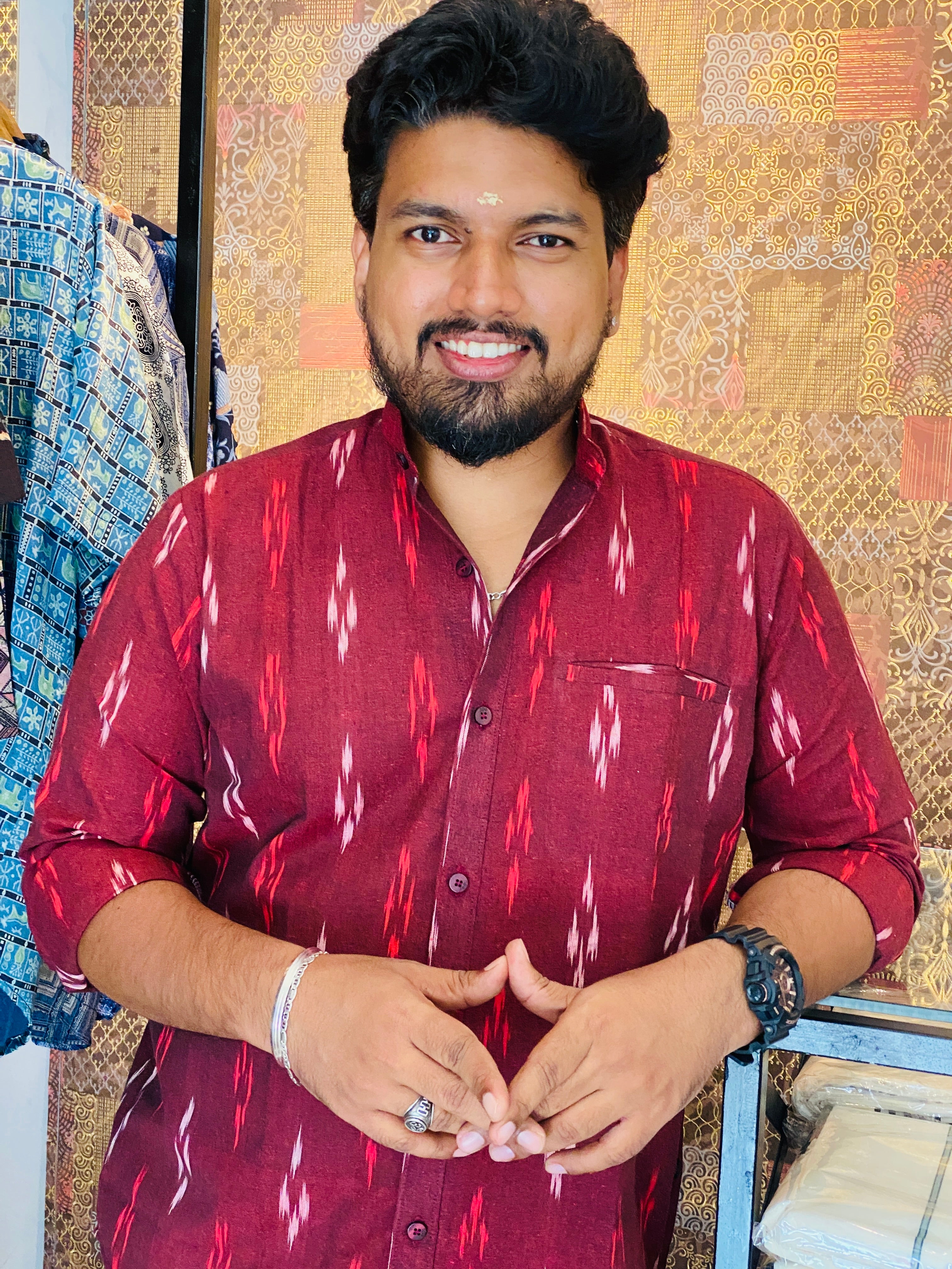 Manikya - Maroon Premium Cotton Ikkat Shirt