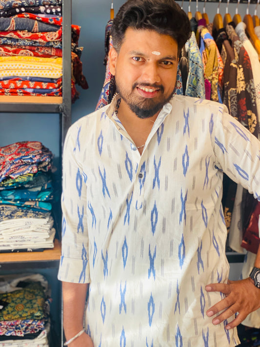Premium Cotton Ikkat Short Kurta