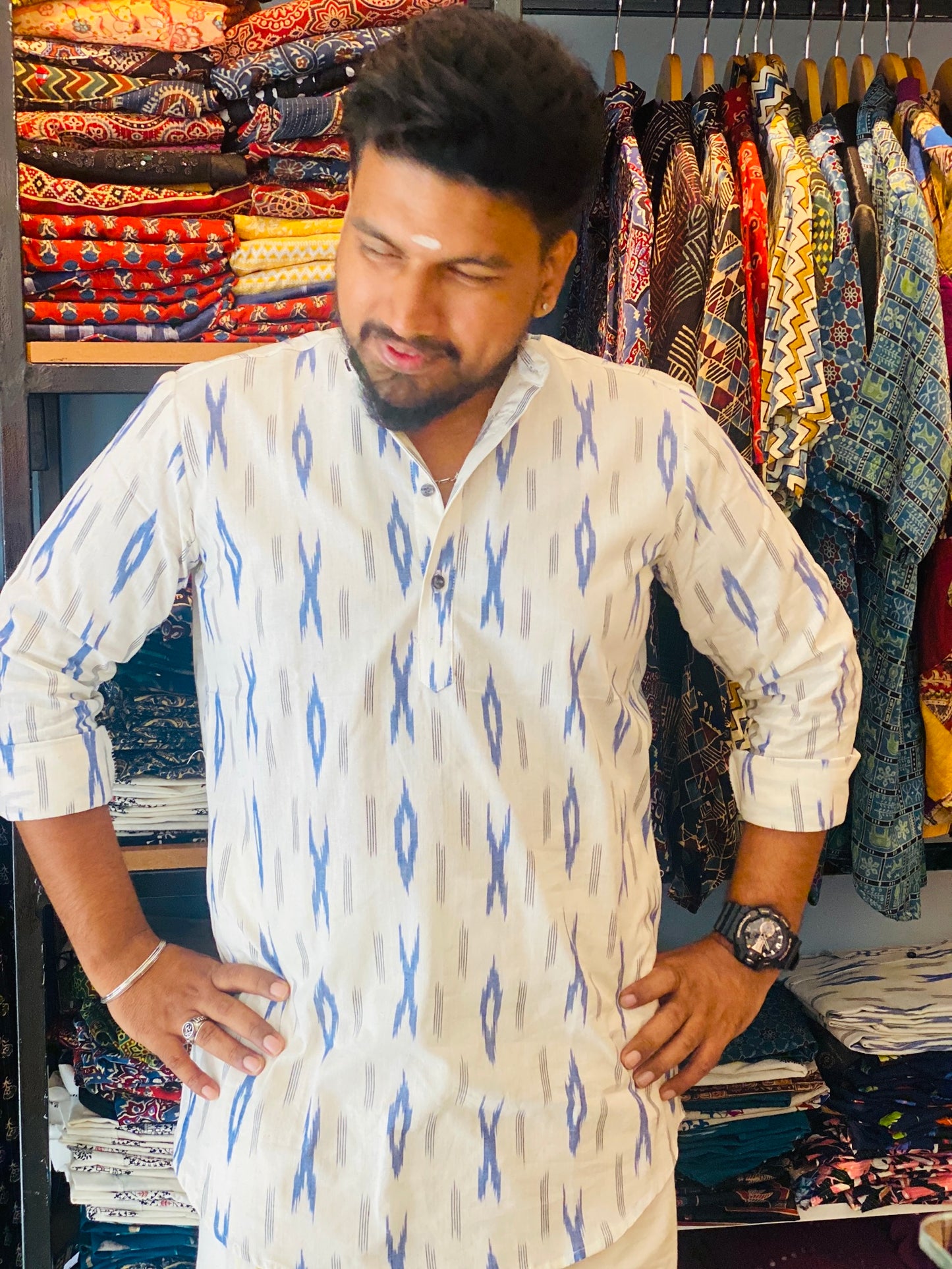 Premium Cotton Ikkat Short Kurta