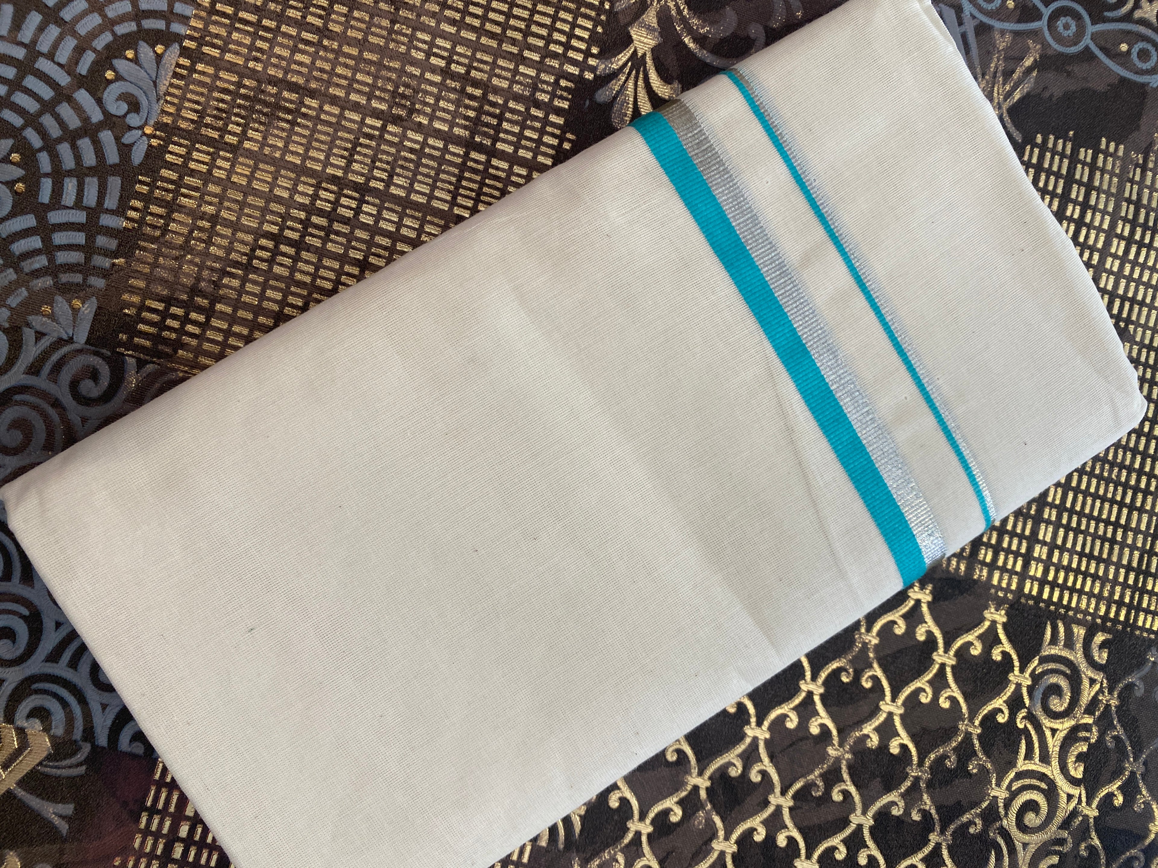 Rajatha R009 – Turquoise Kara Silver Kasavu Dhoti