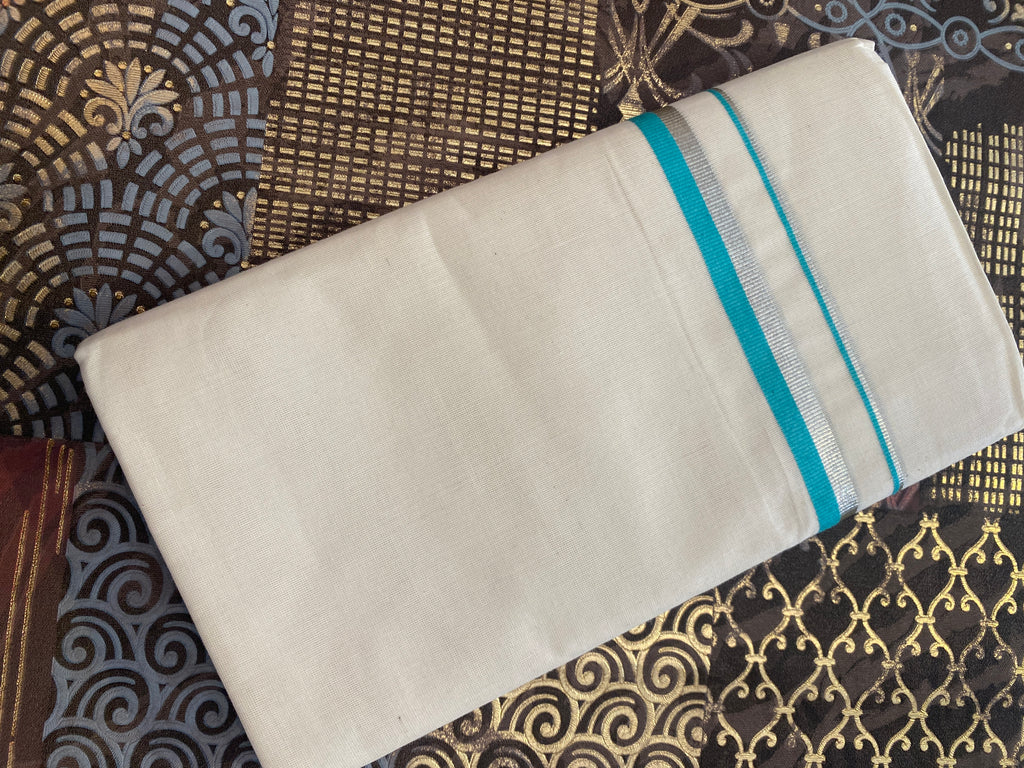 Rajatha R009 – Turquoise Kara Silver Kasavu Dhoti