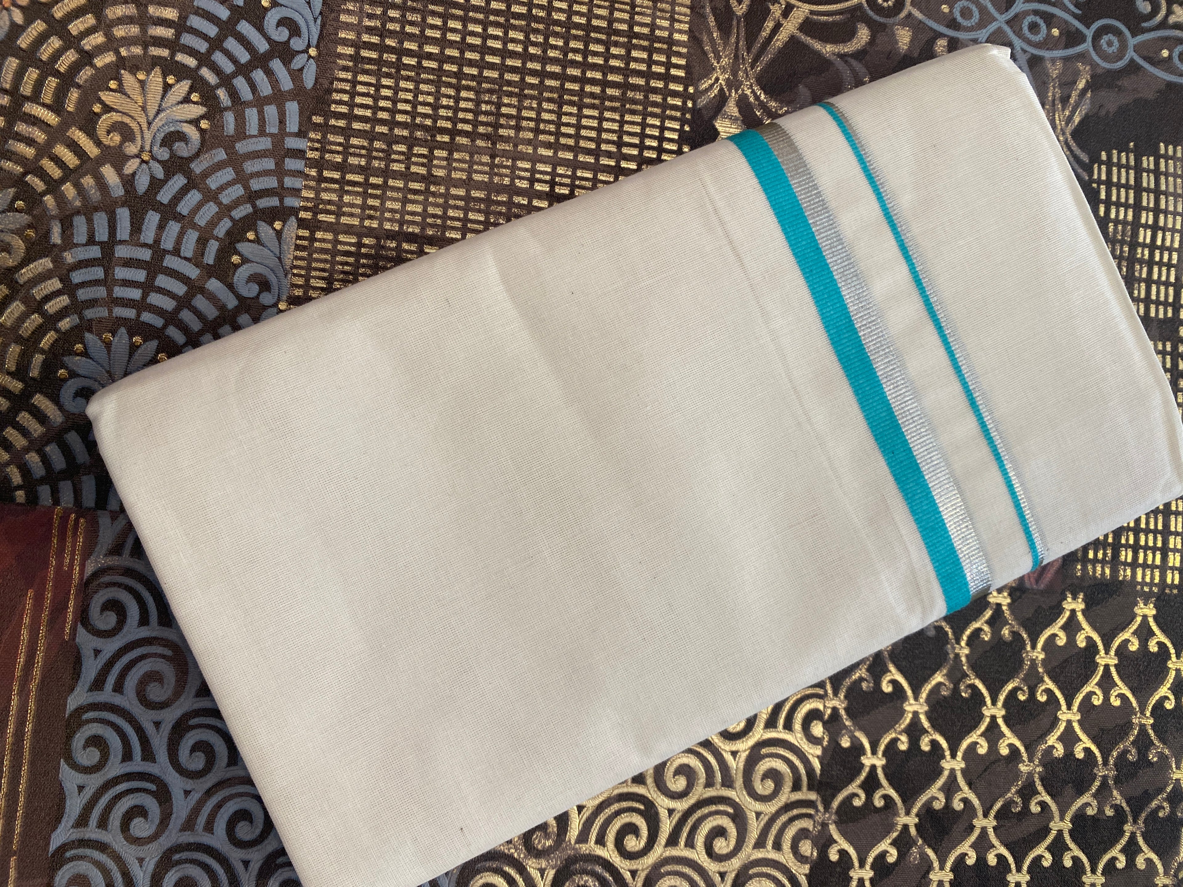 Rajatha R009 – Turquoise Kara Silver Kasavu Dhoti