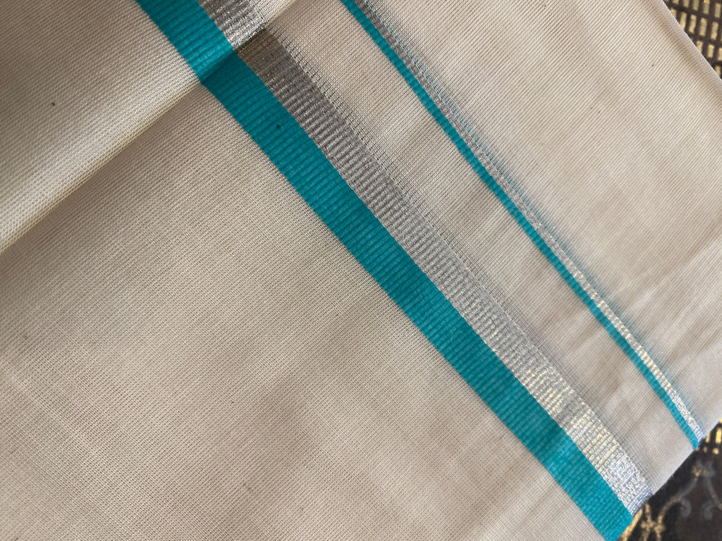 Rajatha R009 – Turquoise Kara Silver Kasavu Dhoti
