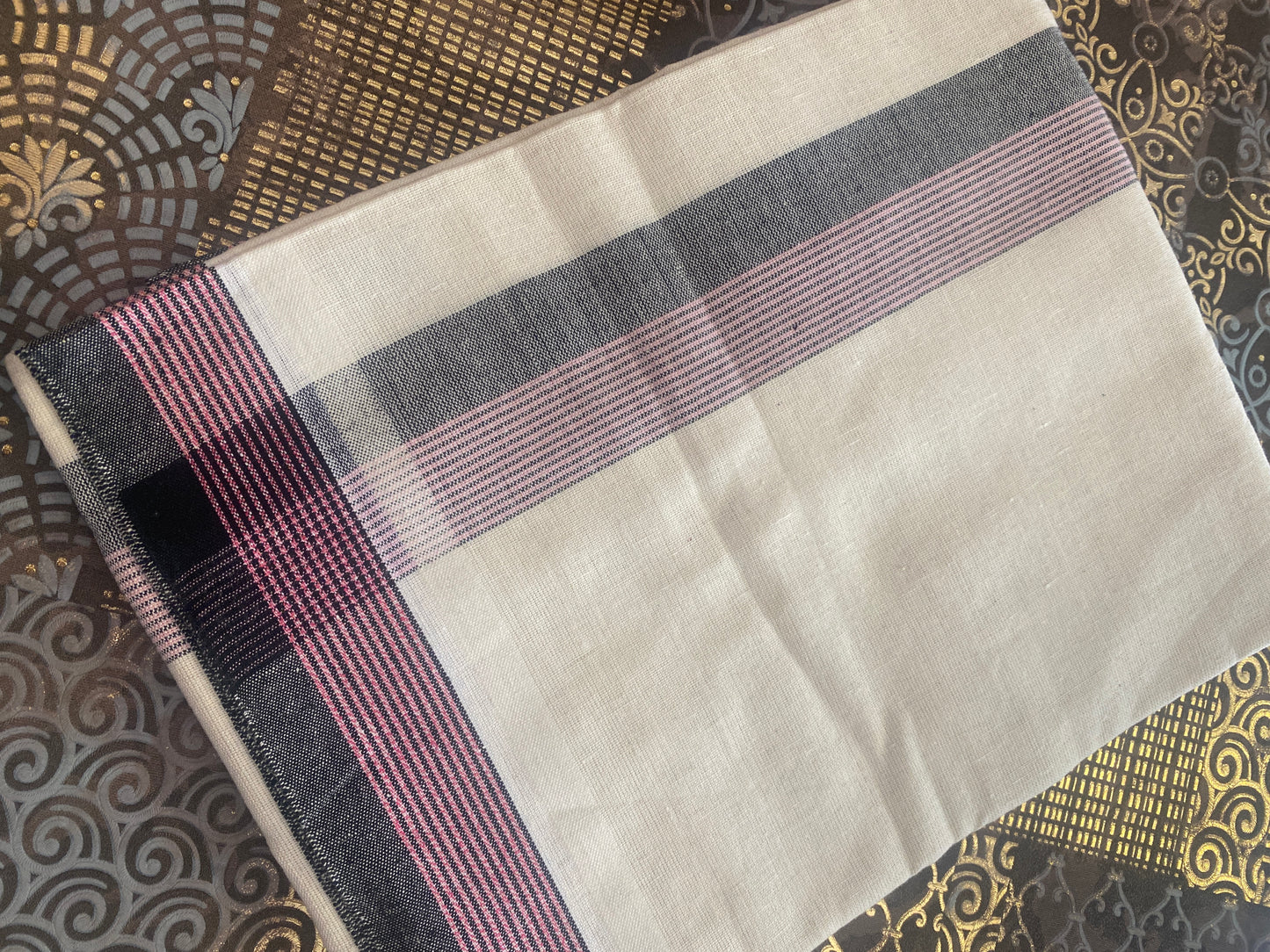 Premium Cotton White Dhoti – Printed Kara