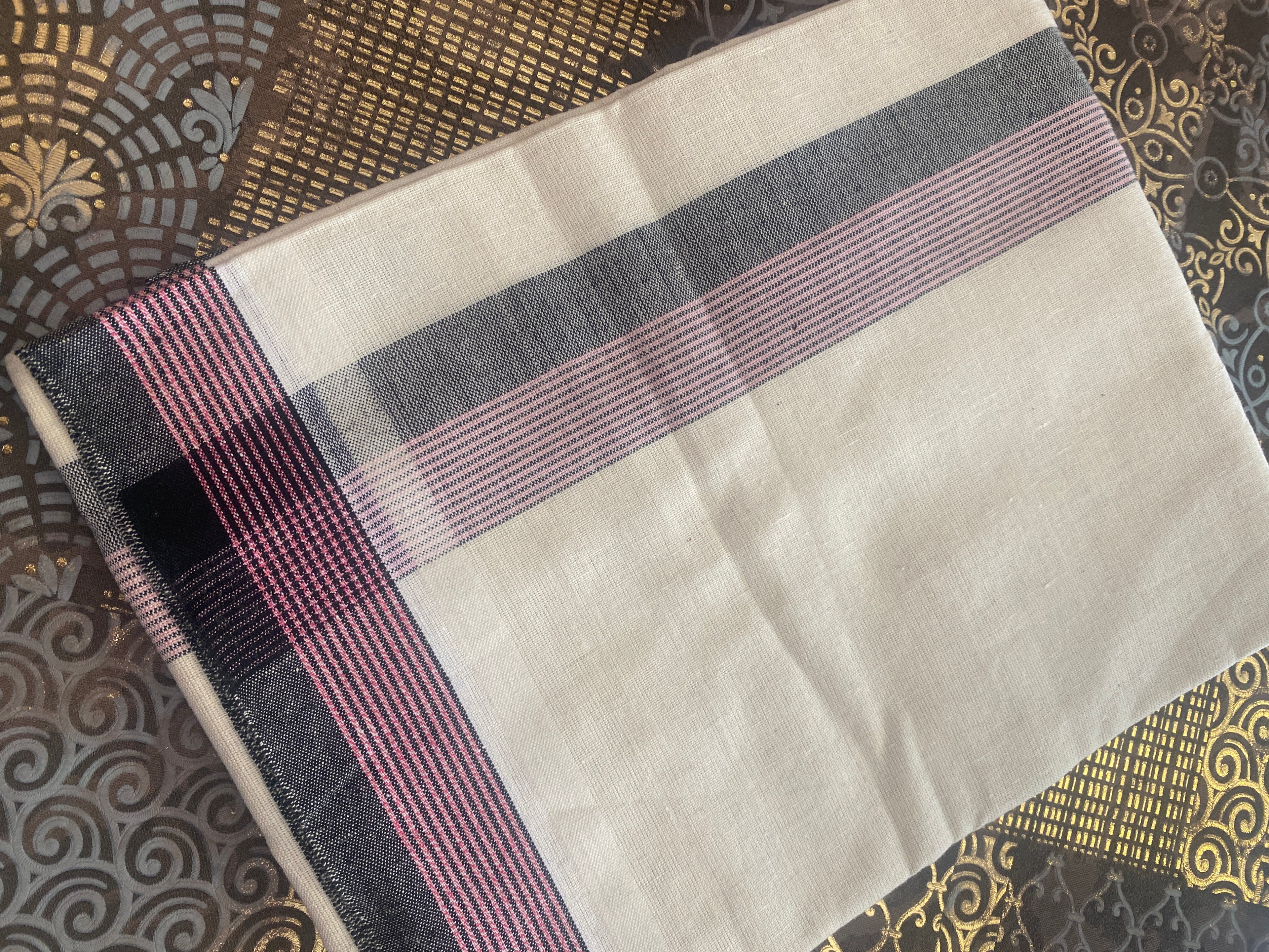 Premium Cotton White Dhoti – Printed Kara
