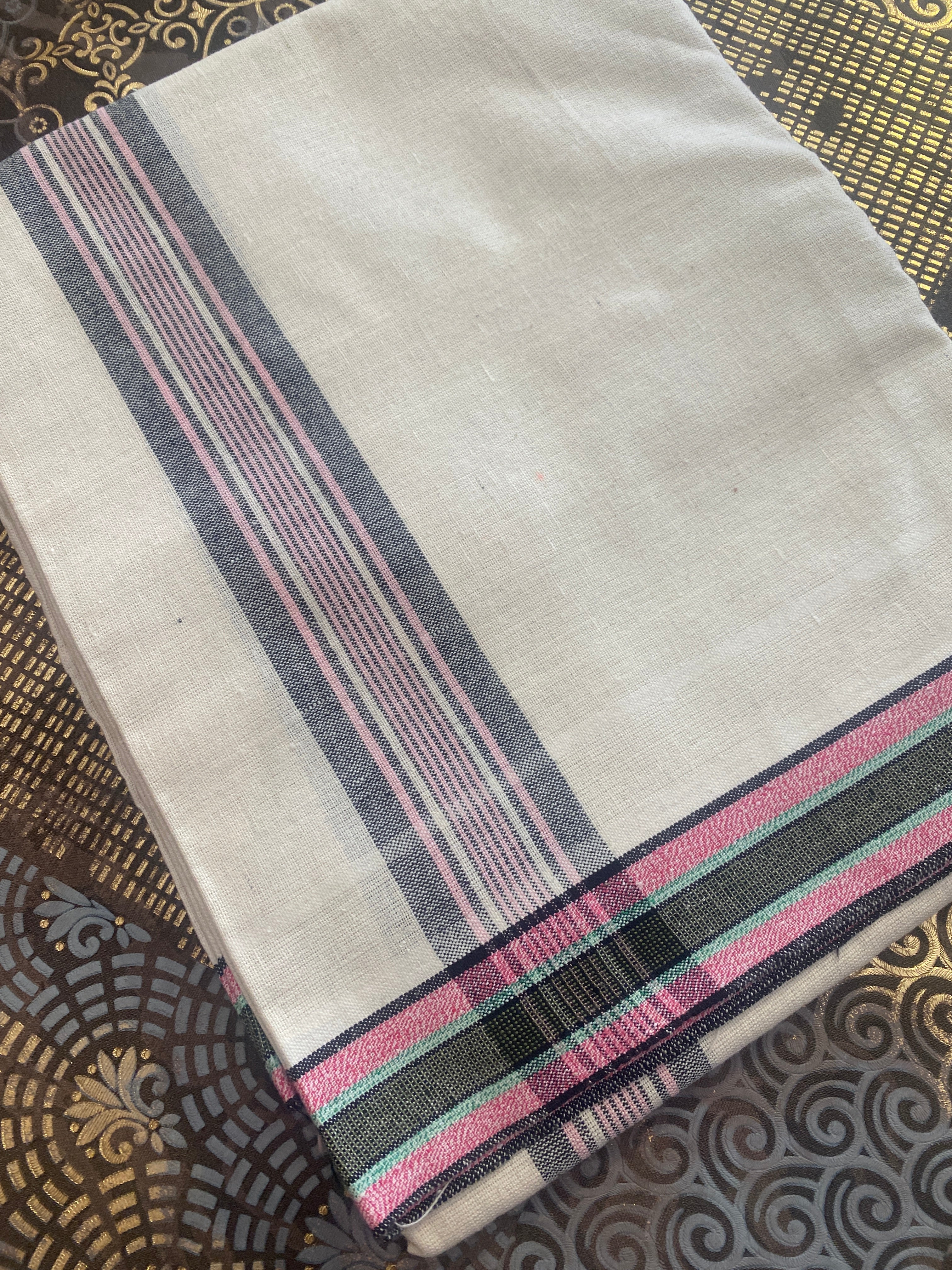 Premium Cotton White Dhoti – Printed Kara