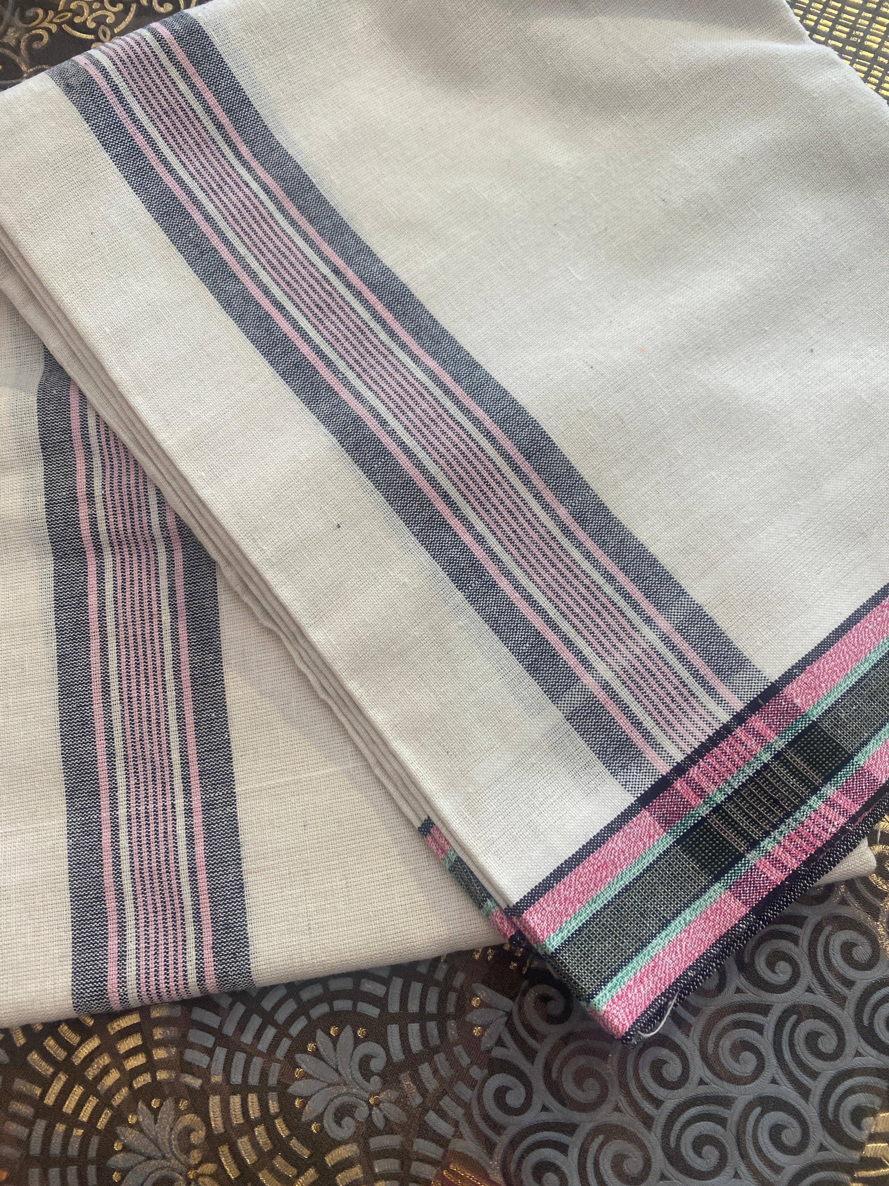 Premium Cotton White Dhoti – Printed Kara