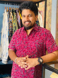Kamalika - Wine Red Pure Cotton Hand Block Print Shirt