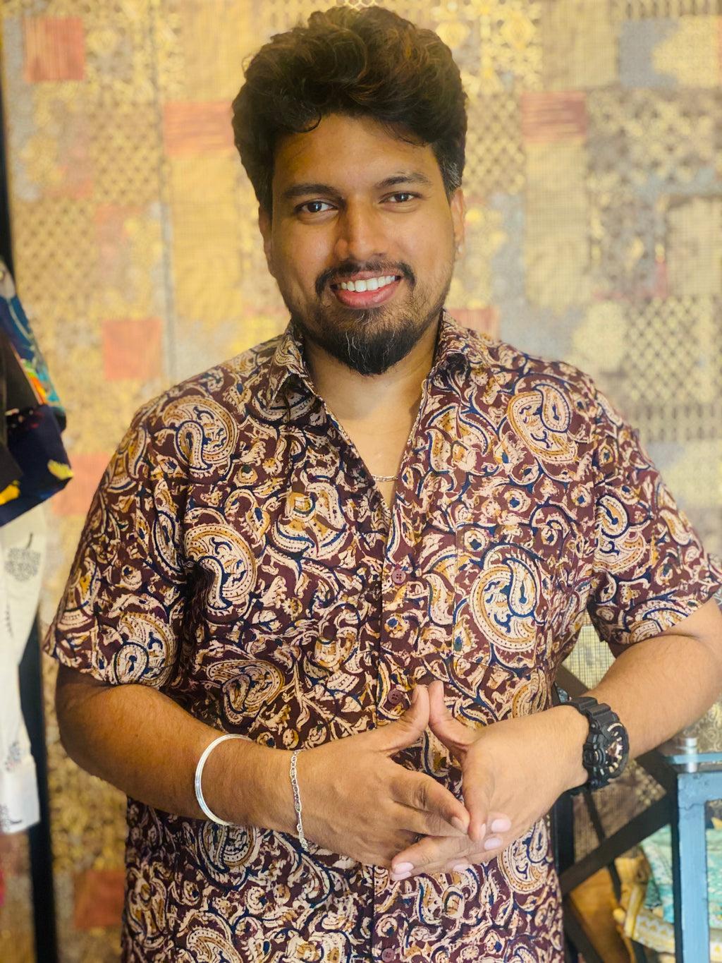 Chithrakala - Chocolate Kalamkari Printed Pure Cotton Shirt