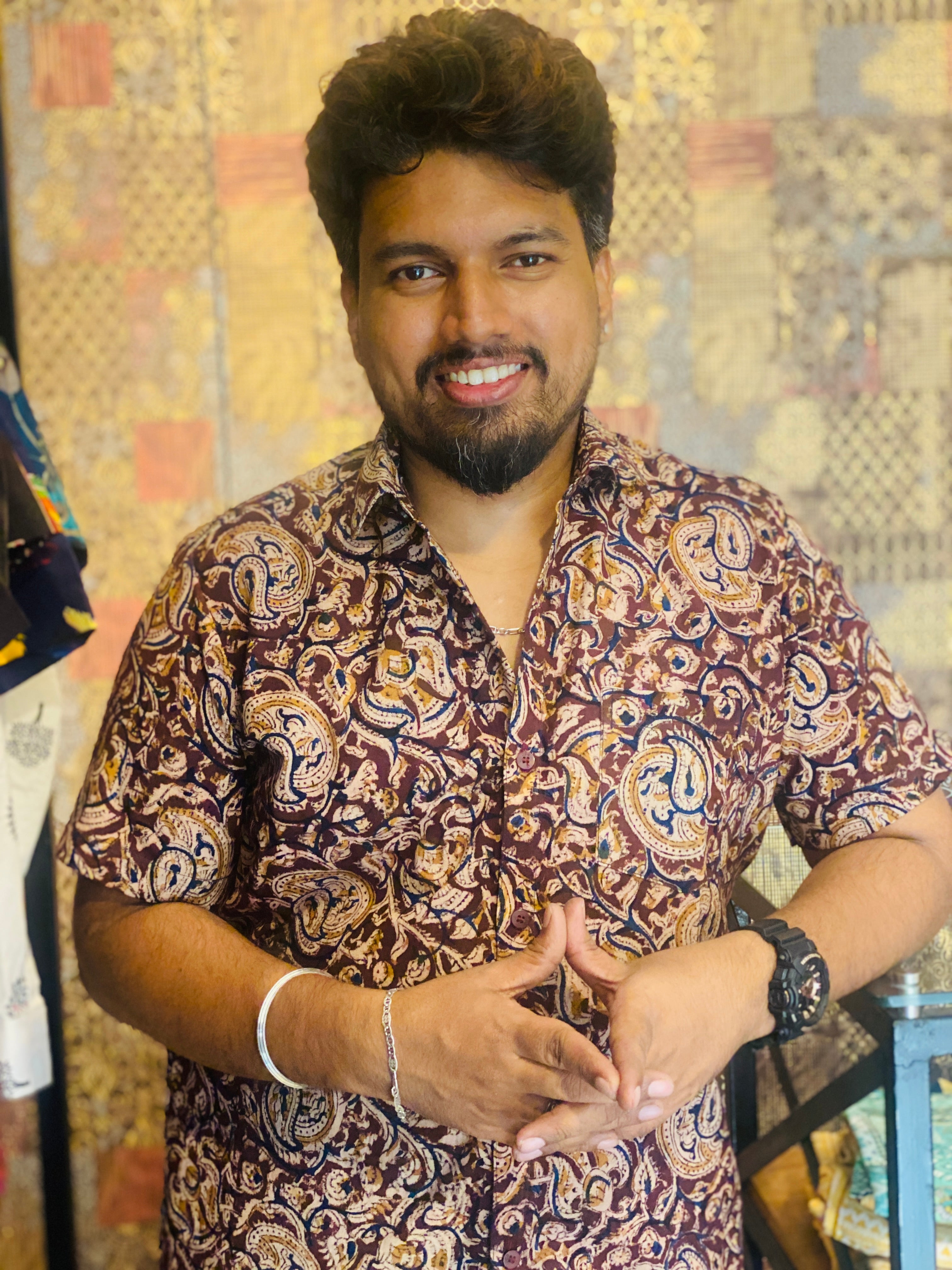 Chithrakala - Chocolate Kalamkari Printed Pure Cotton Shirt