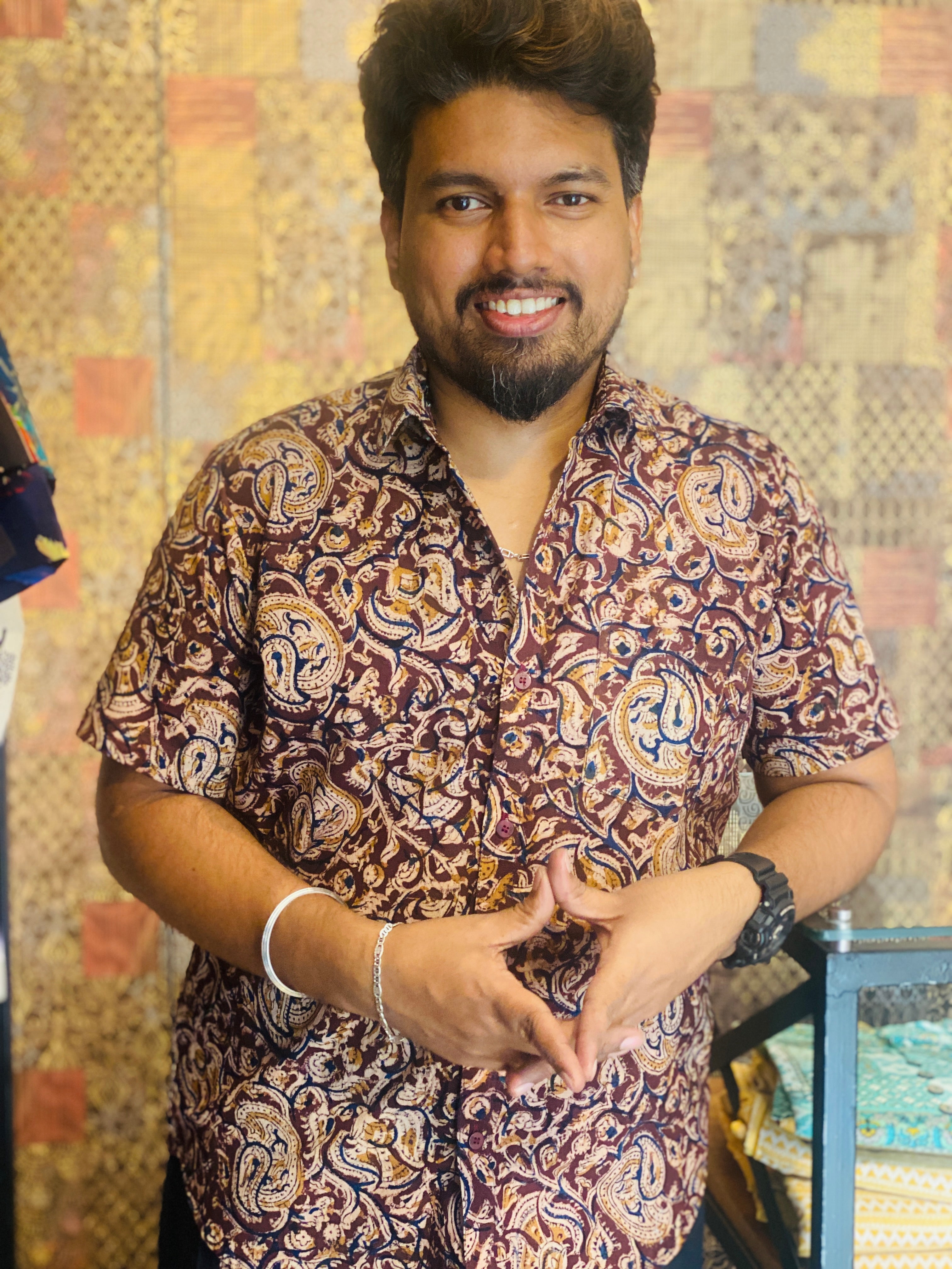 Chithrakala - Chocolate Kalamkari Printed Pure Cotton Shirt