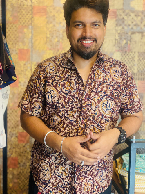 Chithrakala - Chocolate Kalamkari Printed Pure Cotton Shirt