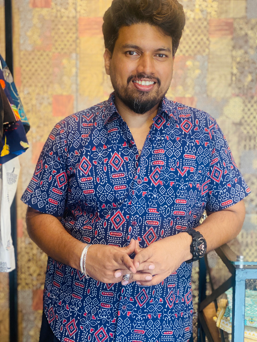Kolachithra - Blue Pure Cotton Hand Block Print Shirt