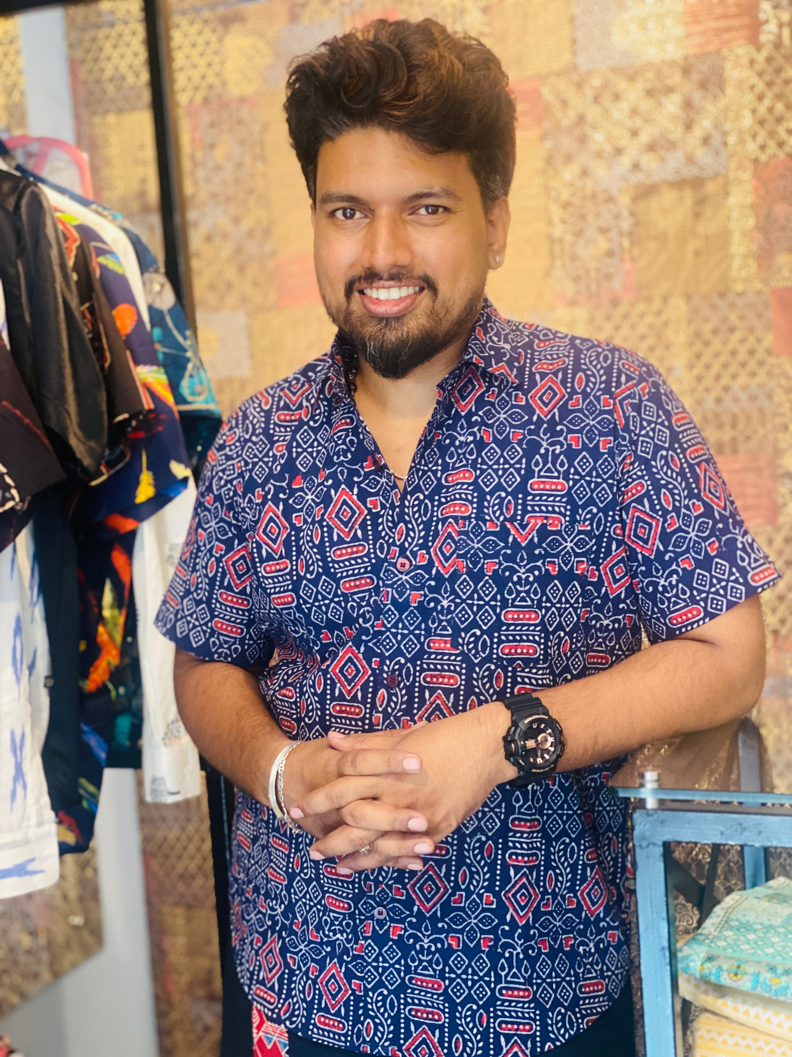 Kolachithra - Blue Pure Cotton Hand Block Print Shirt